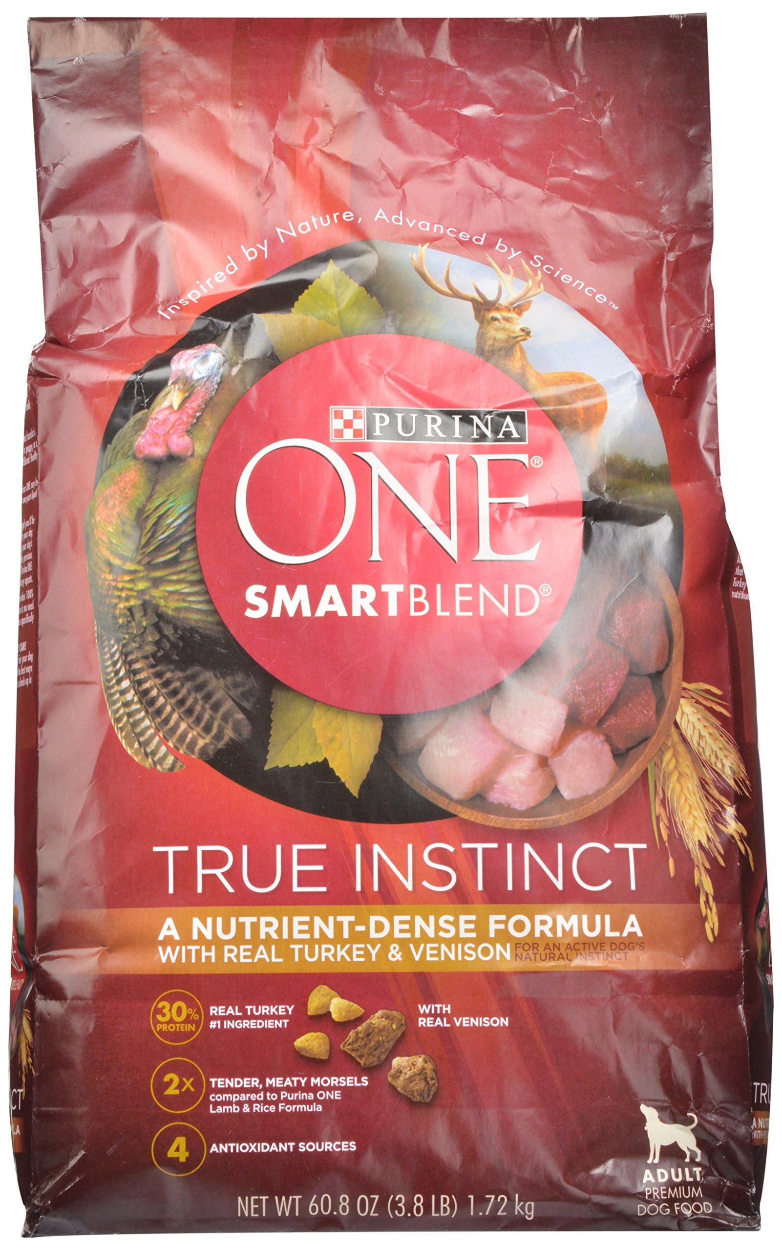 Purina ONE High Protein Natural Dry Dog Food; SmartBlend True Instinct With Real Turkey & Venison - (4) 3.8 lb. Bags