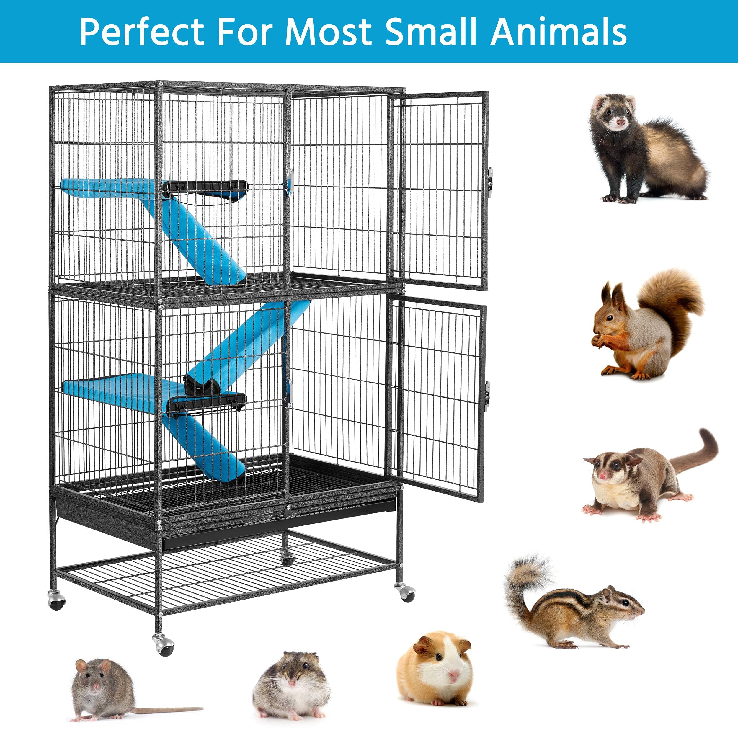 Yaheetech Rolling 2-Story Ferret Cage Small Animal Cage For Chinchilla Adult Rats Metal Critter Nation Cage W/ 2 Removable Ramps/Platforms Black