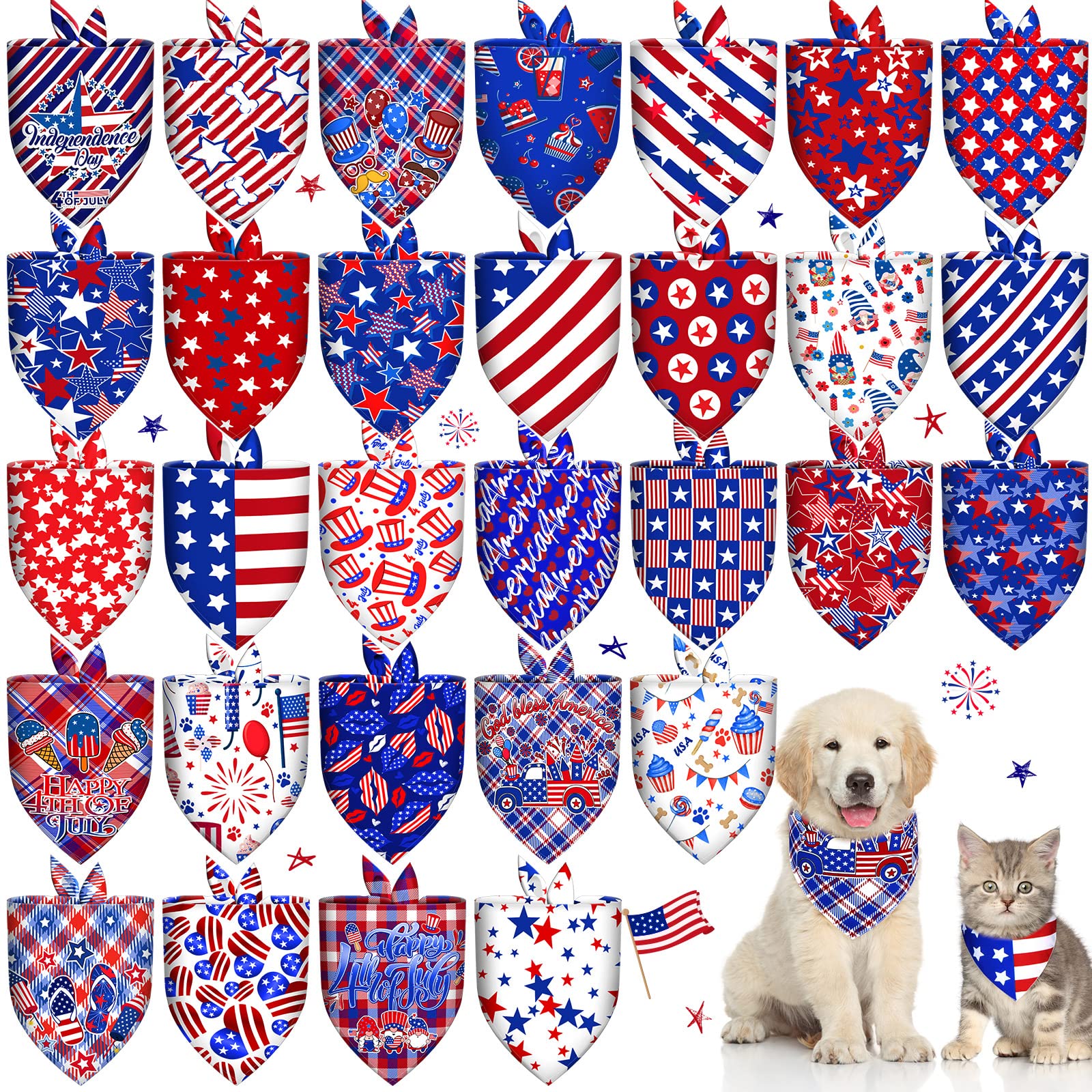 30 Pcs 4Th Of July Dog Bandanas Bulk American Flag Pet Scarf Triangle Bibs Holiday Puppy Neckerchief Washable Adjustable Patriot