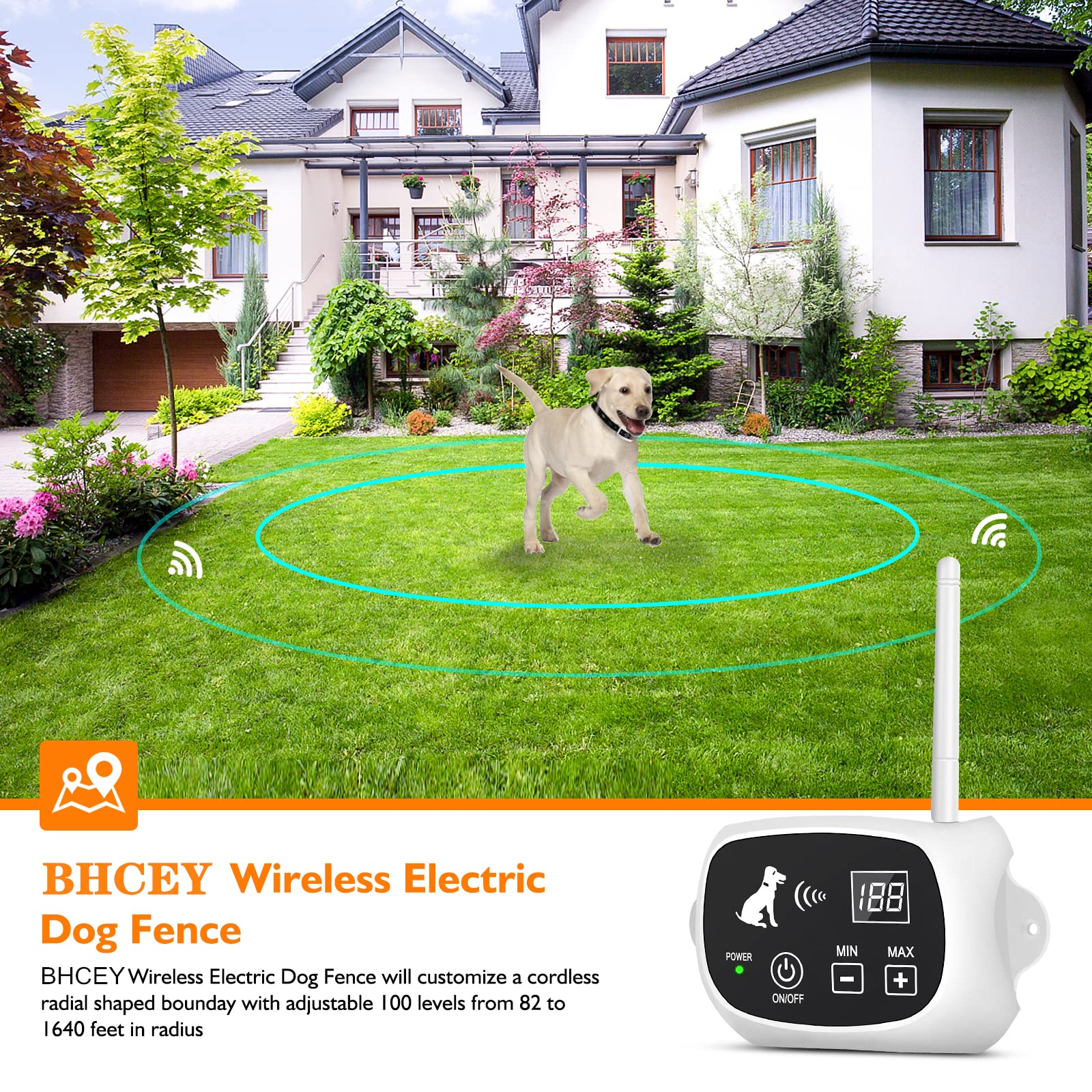 Bhcey Wireless Dog Fence,2023 Electric Fence System For Stubborn Dog,Wireless Dog Boundary Containment System,Rechargeable Collar,Large Signal Range Of 80-1640Ft,Suitable For Large & Small Dogs