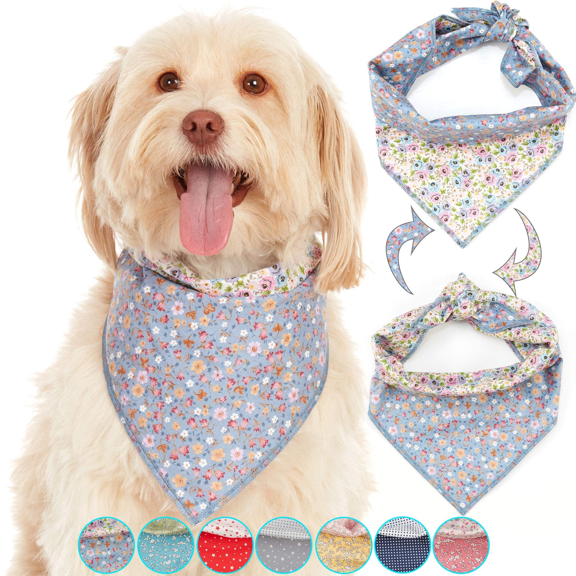 Odi Style Dog Bandana - Reversible Purple Floral Dog Bandana For Small Sized Dog, Cotton Puppy, Cat Bandanas, Handkerchiefs, Scarfs, Accessories For Small Dogs, Cats, Puppies, Single Piece