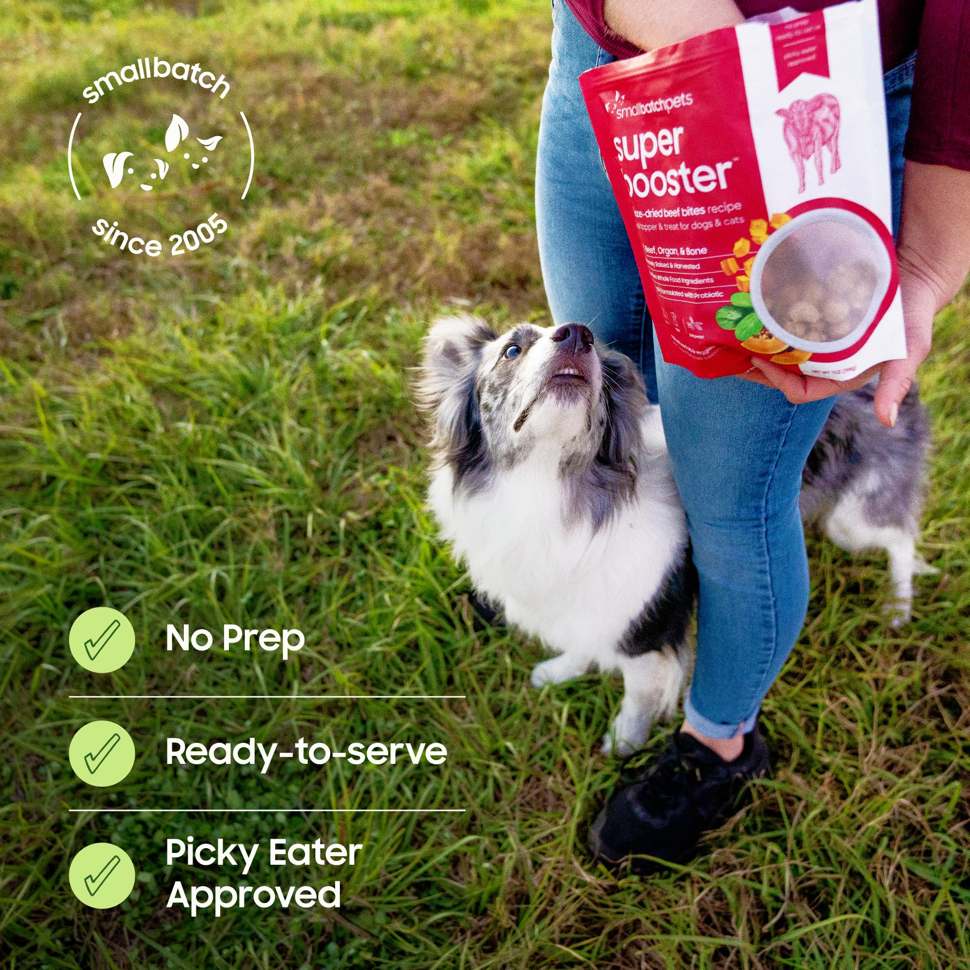 smallbatch Pets Freeze-Dried Super Booster Beef Bites for Dogs & Cats, 7 oz, Made in The USA, Organic Produce, Humanely Sourced