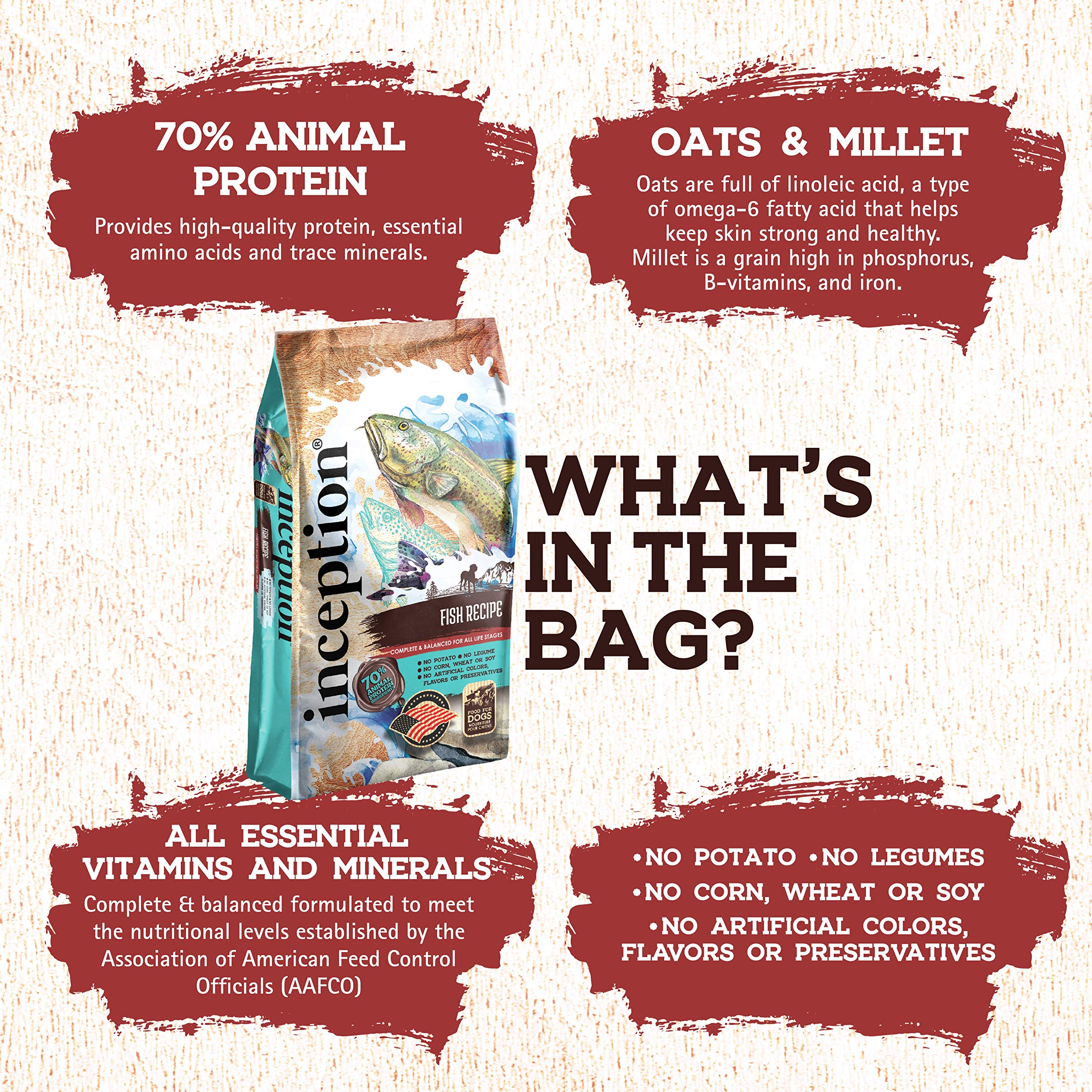 Inception Dry Dog Food Fish Recipe - Complete and Balanced Dog Food - Legume Free Meat First Dry Dog Food - 4 lb. Bag (13278)