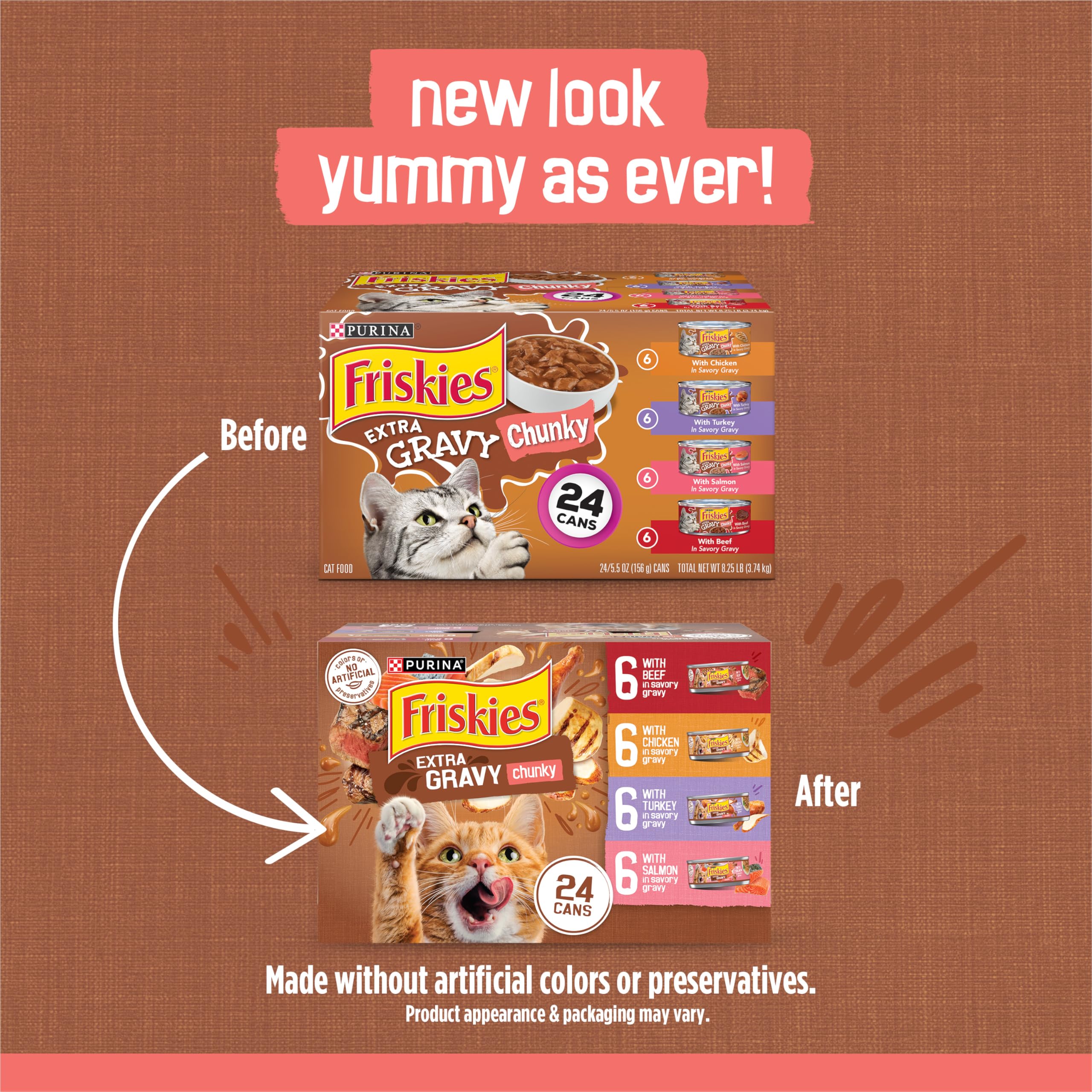 Purina Friskies Gravy Wet Cat Food Variety Pack, Extra Gravy Chunky - (Pack of 24) 5.5 oz. Cans