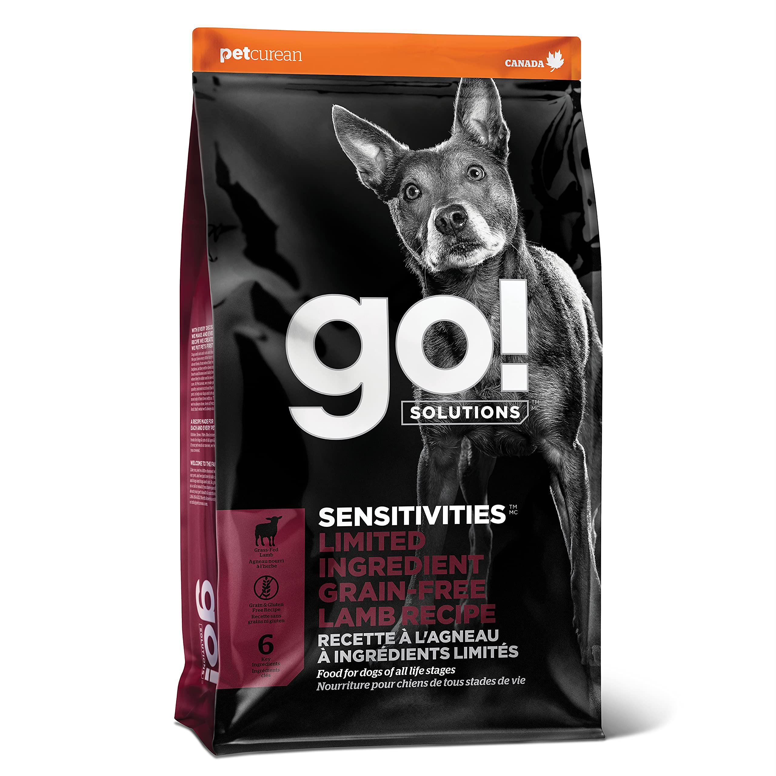 Go! Solutions Sensitivities Limited Ingredients, Grain-Free Dry Dog Food, Lamb Recipe for Sensitive Stomach, 12 lb Bag