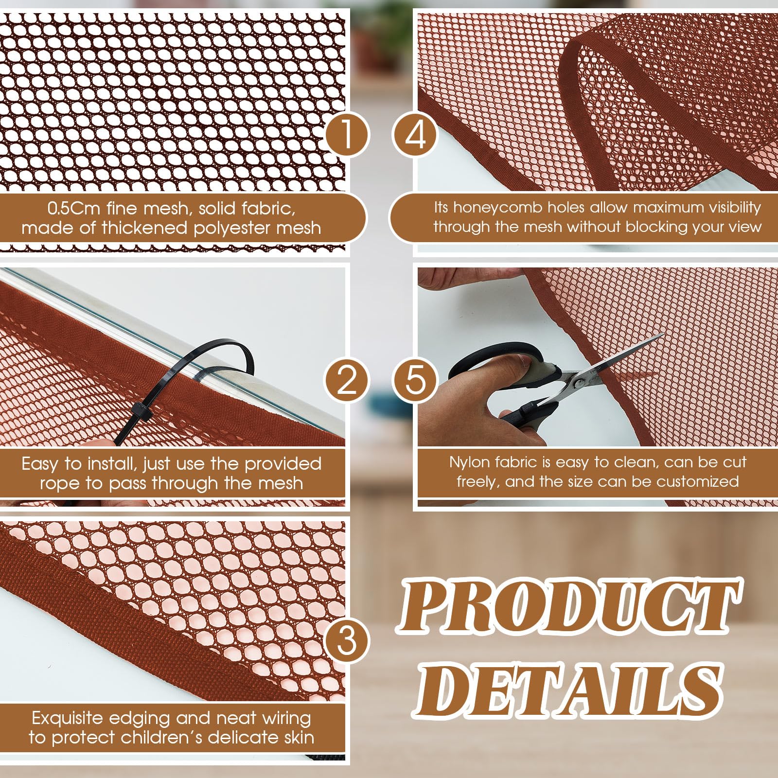 Hosuly Banister Guard 15 x 3.3 ft Balcony Netting for Kids Pets Stairway Safety Net Baby Fence Door Balcony Netting Safety Mesh