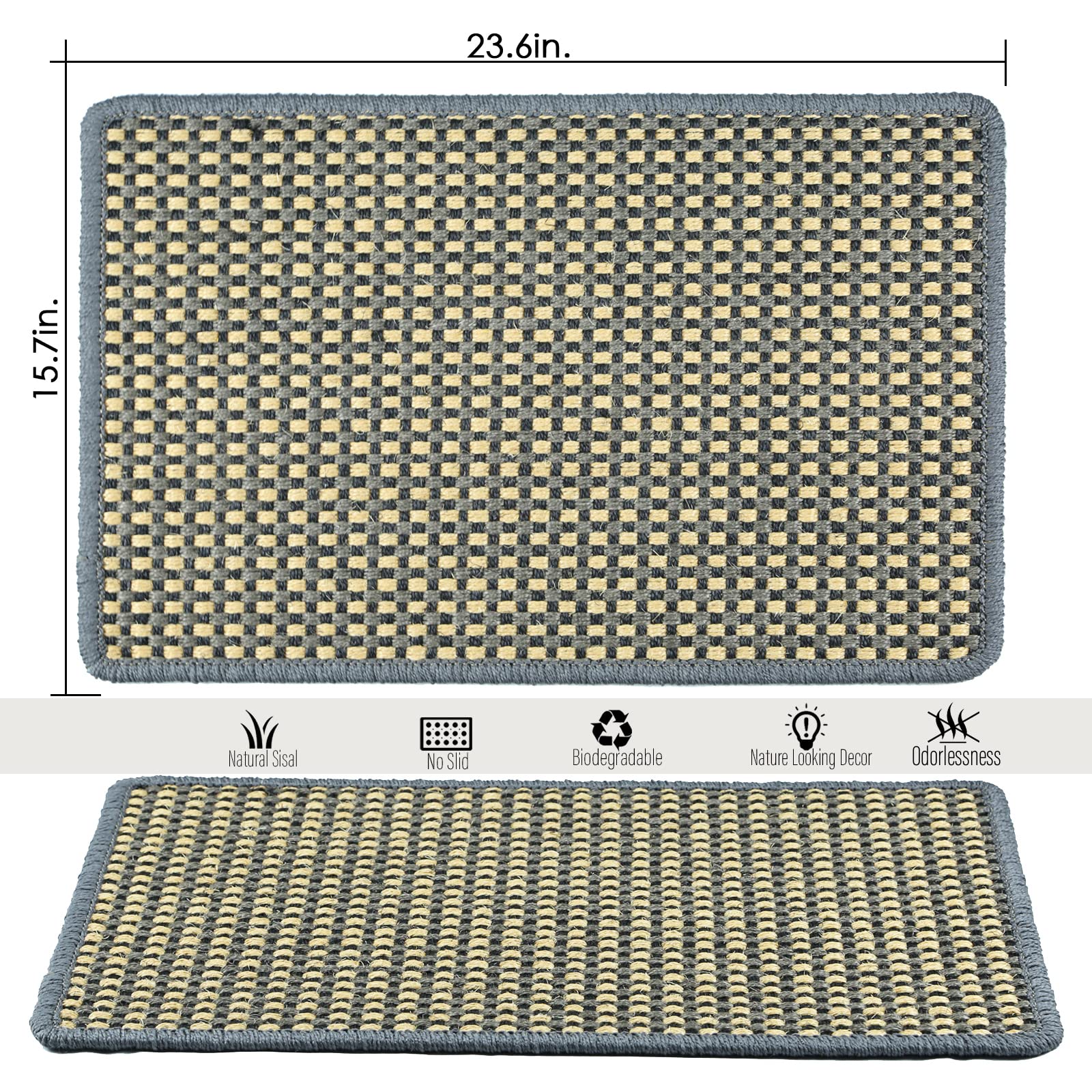 Pethave Cat Scratching Mat,23.6 x 15.7inch Sisal Cat Scratchers for Indoor Cats with hook and loop Tapes,Stick on Floor Wall Cat