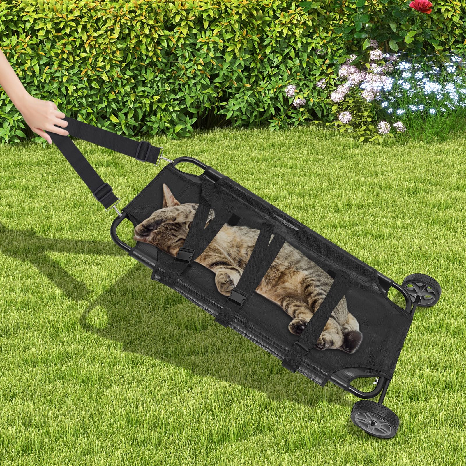 Wdzczdoo Black Animal Stretcher Pet Trolley, 45X27 Inch, Max 220Lbs Capacity, Ideal For Large Dog Breeds, Veterinary Transport,