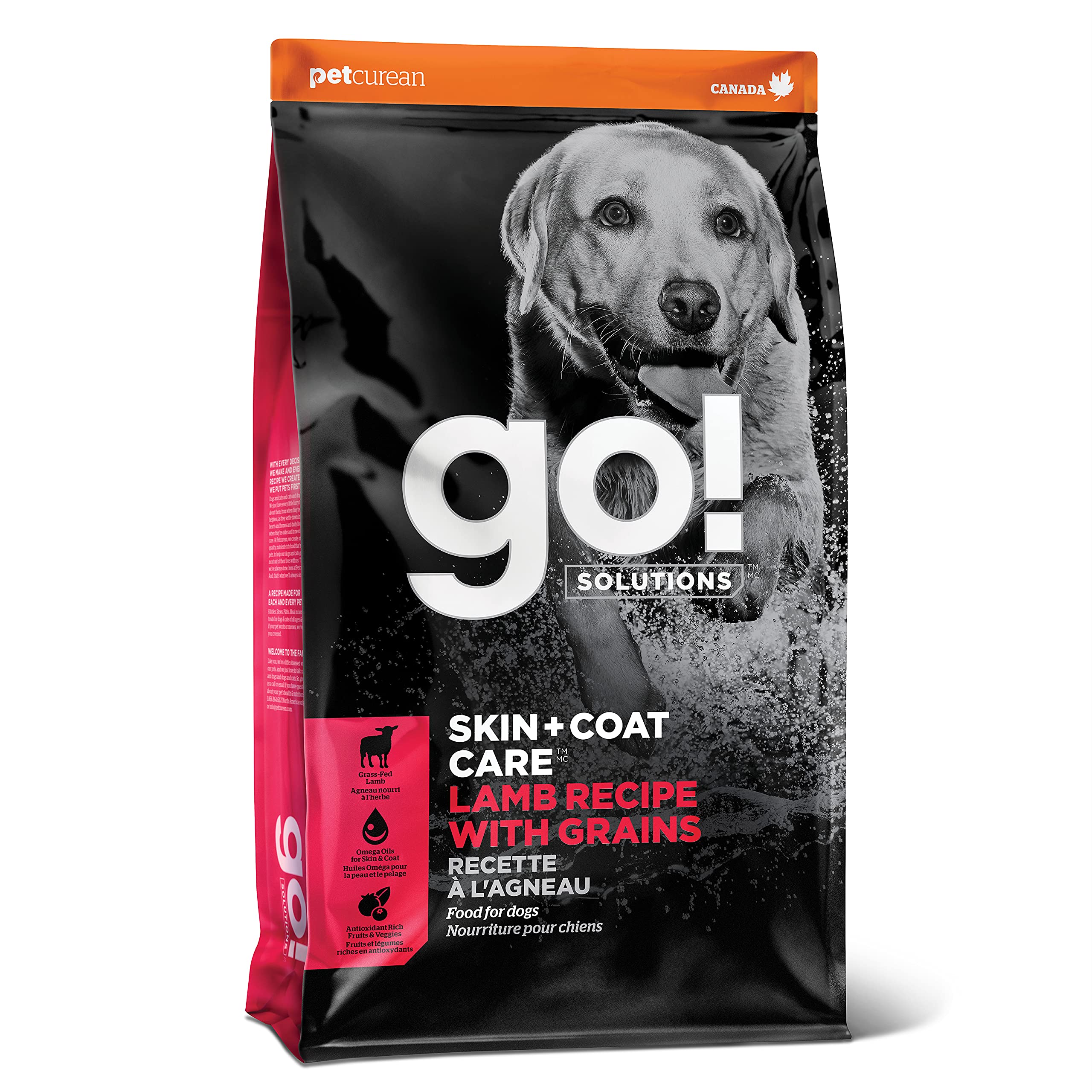 Go! Solutions Skin + Coat Care, Dry Dog Food, Lamb Recipe with Grains, 22 lb Bag