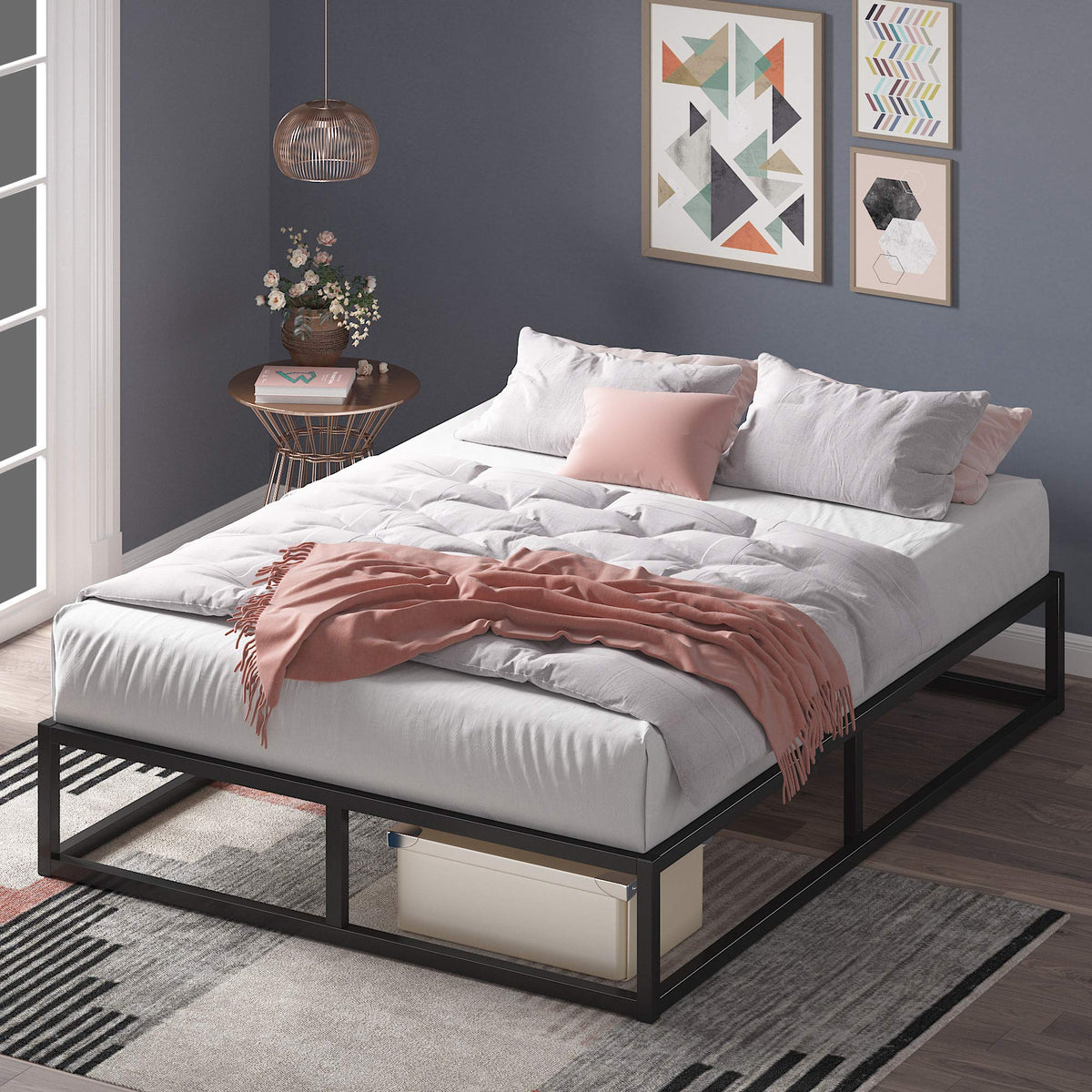 Zinus Joseph Metal Platforma Bed Frame  Mattress Foundation  Wood Slat Support  No Box Spring Needed  Sturdy Steel Structure, Ki