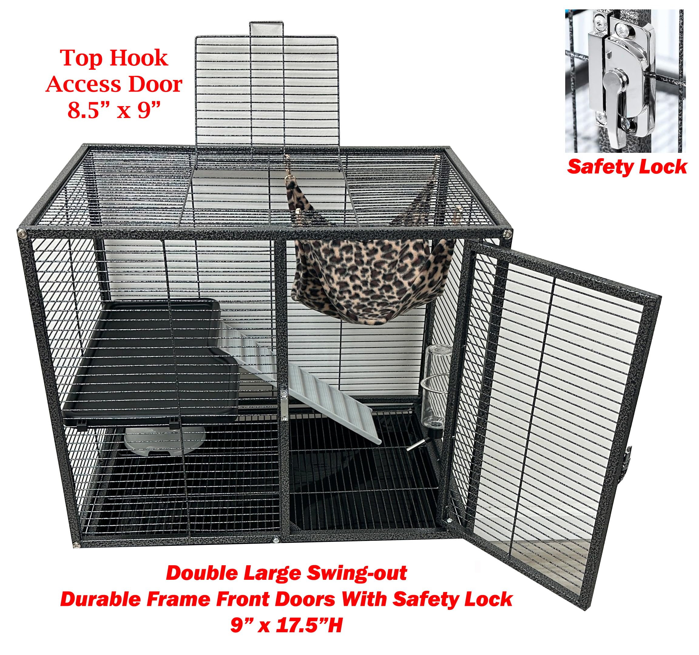 Deluxe Two Full Story Double Unit 4-Tiers Chew-Proof Tight 1/2-Inch Bar Spacing Double Durable Front Doors Feisty Ferret Hammock