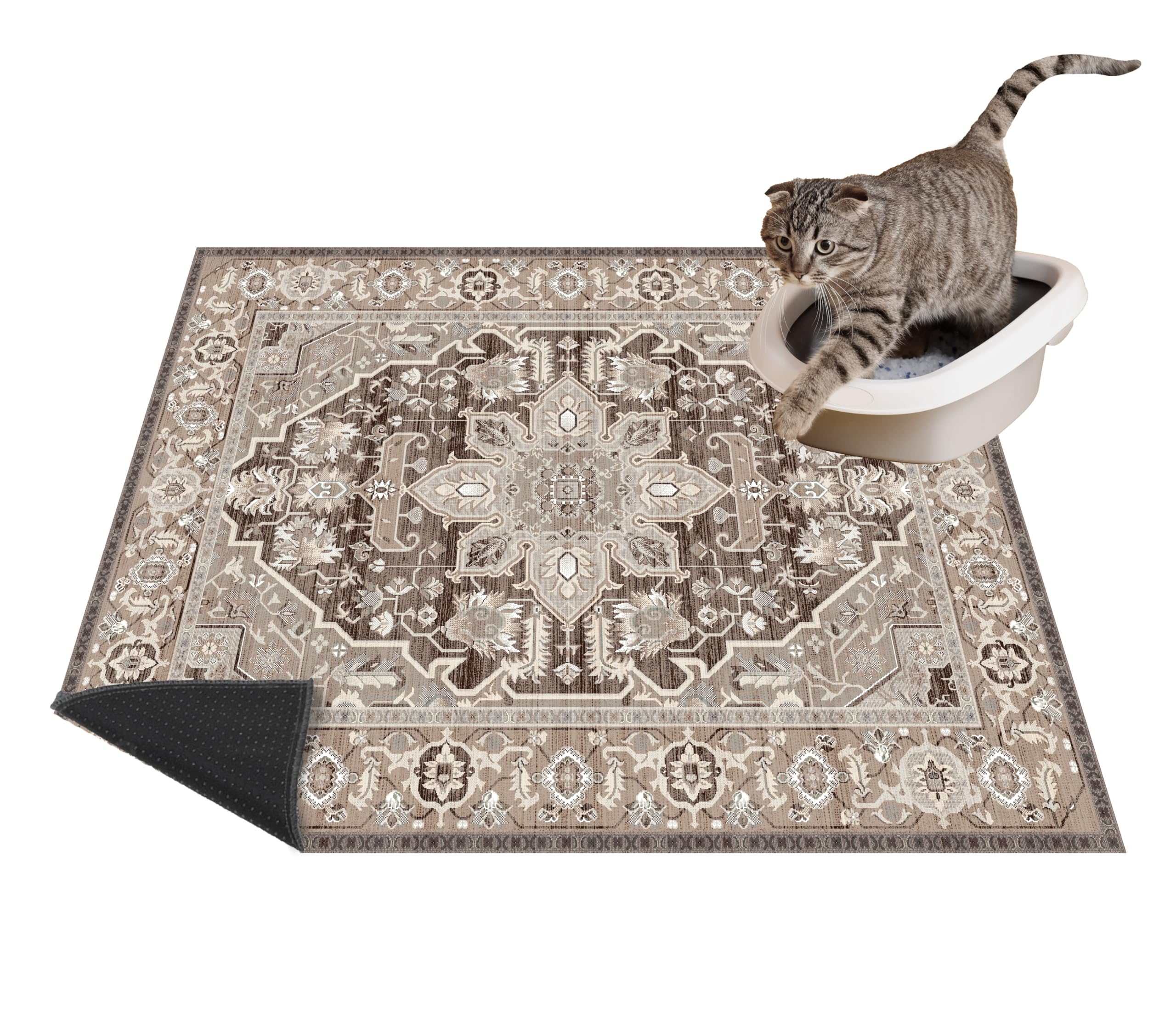 Lovewag Washable Kitty Cat Litter Trapping Mat 2 PCs, Large Reusable Litter Mat for Cat and Kitty, 36x48 Inches, Cat Litter Mat 