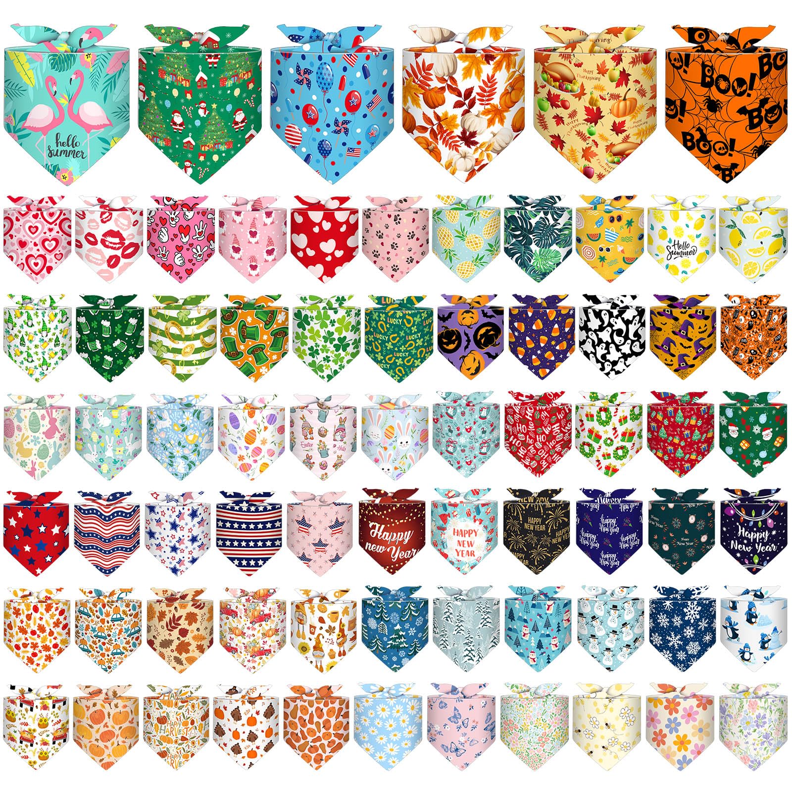 Reginary 72 Packs Holiday Dogs Bandanas Bulk Patriotic Halloween Thanksgiving Christmas New Year Birthday Summer Scarf Bibs East