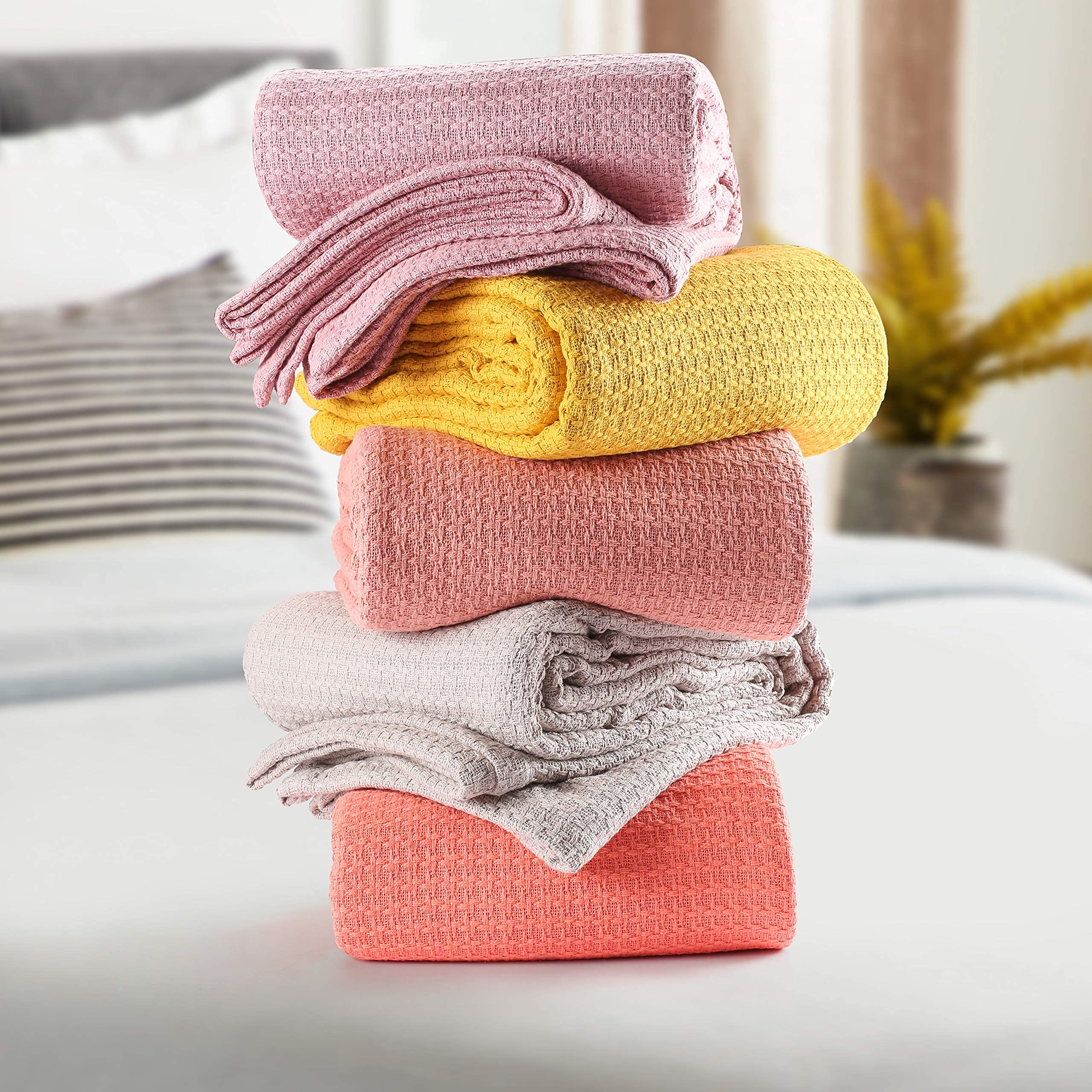 Elvana Home 100 Cotton Bed Blanket, Breathable Bed Blanket Queen Size, Cotton Thermal Blankets Queen, Perfect For Layering Any B