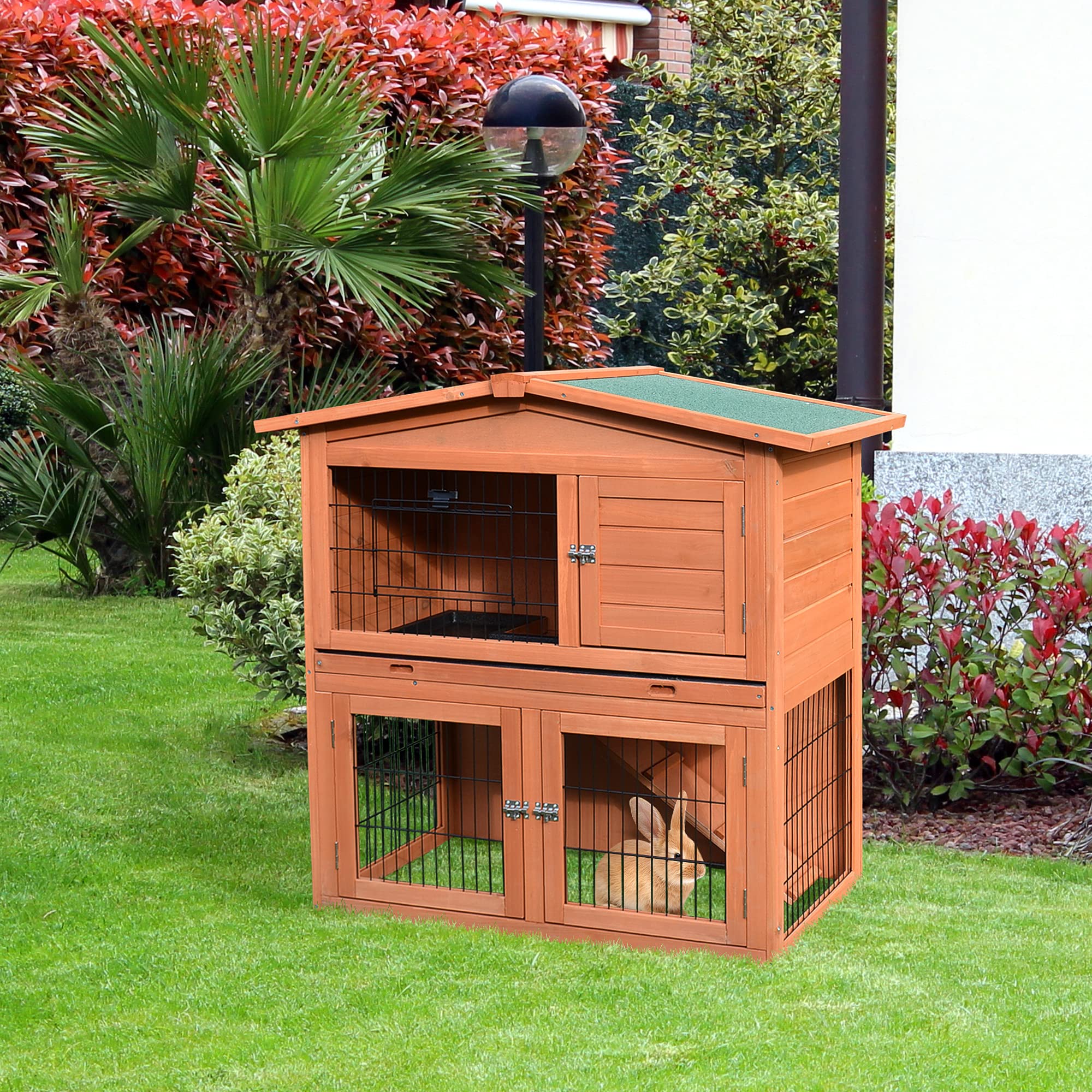 Pawhut 40'' Wooden Rabbit Hutch Small Animal House Pet Cage