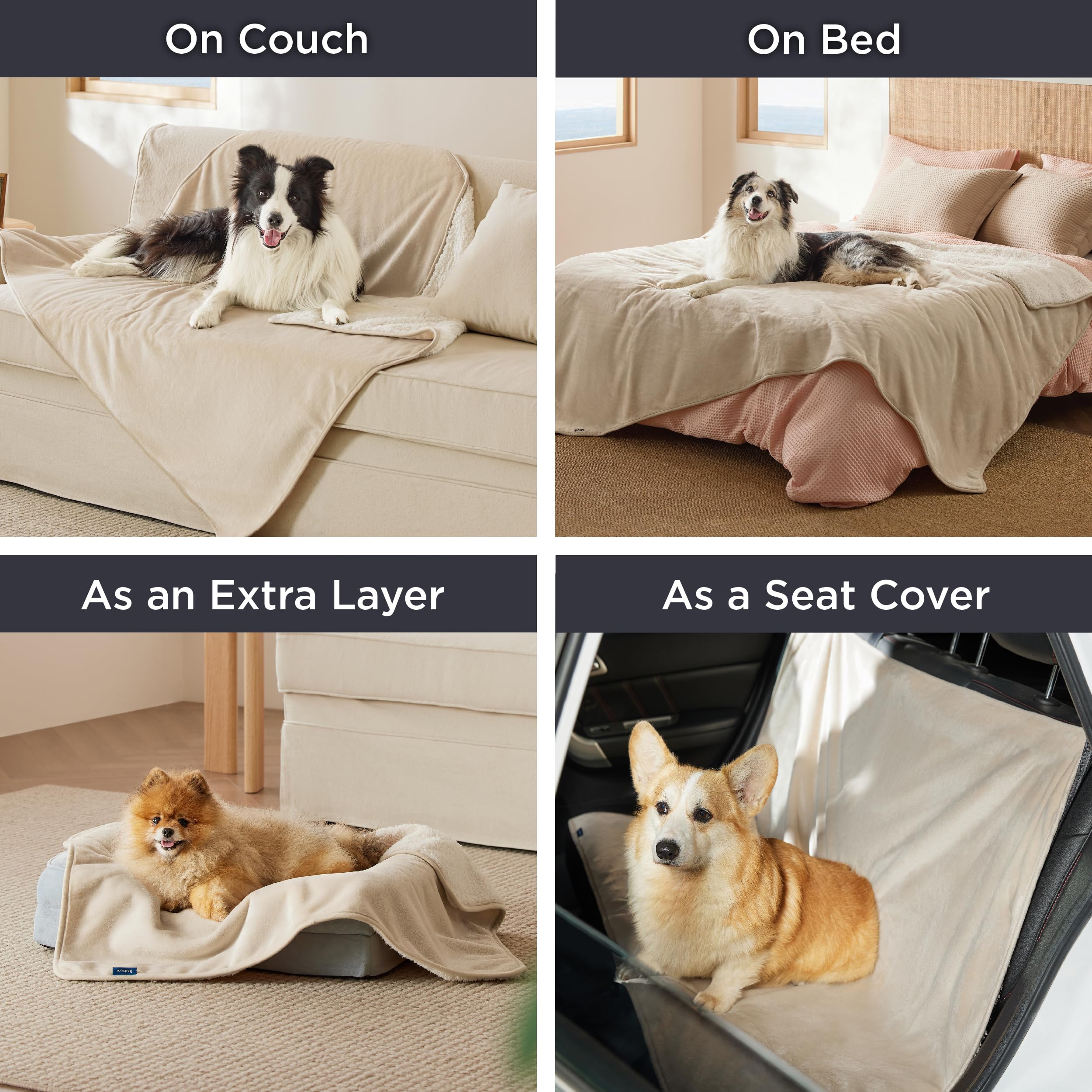 Bedsure Waterproof Blanket For Bed - Sherpa Fleece Waterproof Dog Blankets For Large Dogs, Pet Blankets For Bed/Couch/Dog Crate, Soft Plush Reversible Furniture Protector, Queen Size, 90'X86', Cream