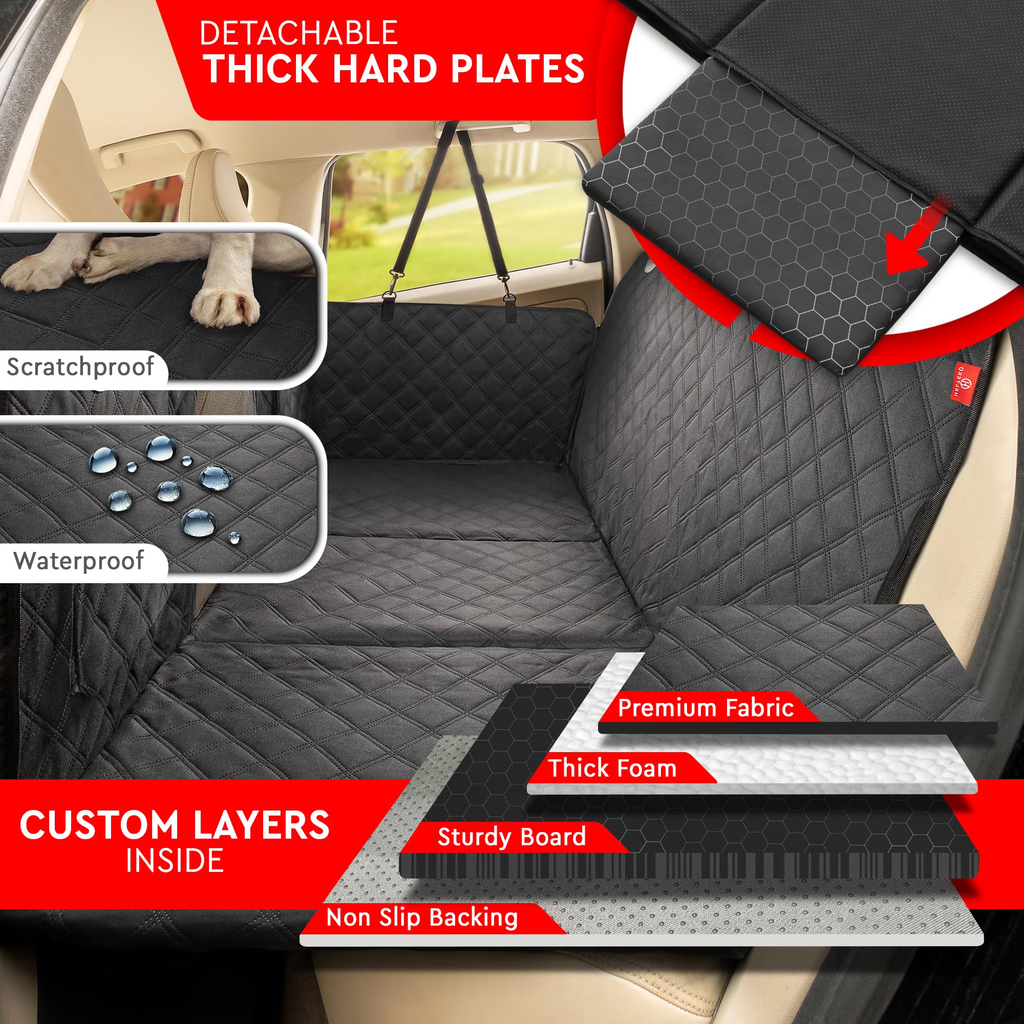 Helteko Back Seat Extender For Dogs - Premium Car Seat Cover With Hard Bottom Holds 400 Lbs, Waterproof Hammock For Pet (Black L