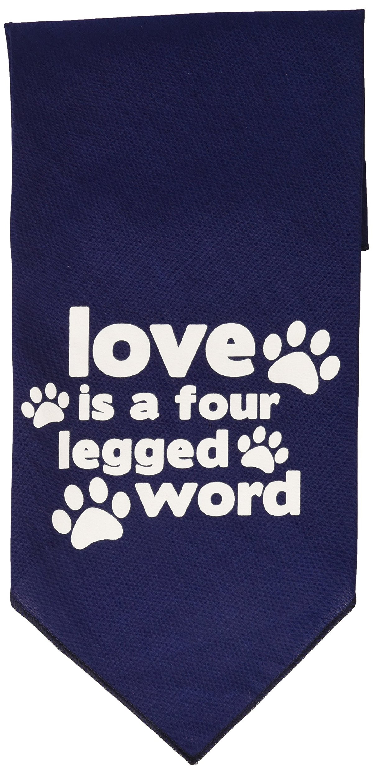 Pet and Dog Bandana Screen Printed, &quot;Love Is A Four Legged Word&quot; Navy Blue Large