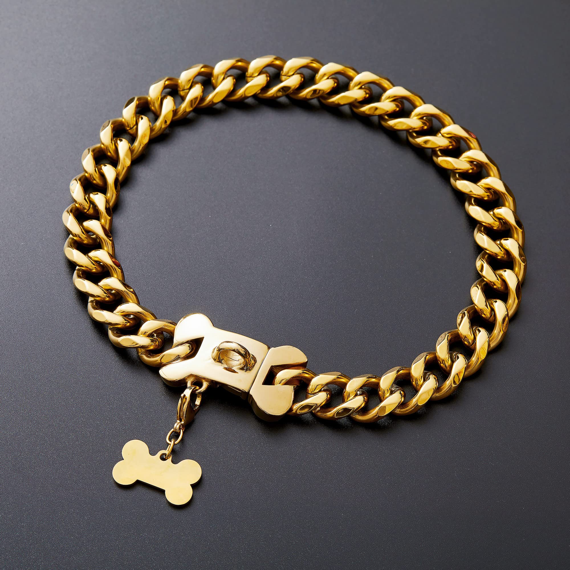 Gold Stainless Steel Cuban Link Heavy Duty Dog Collar For Small Medium Large Dogs, American Bully French Bulldog Dog Necklace Collar With Safety