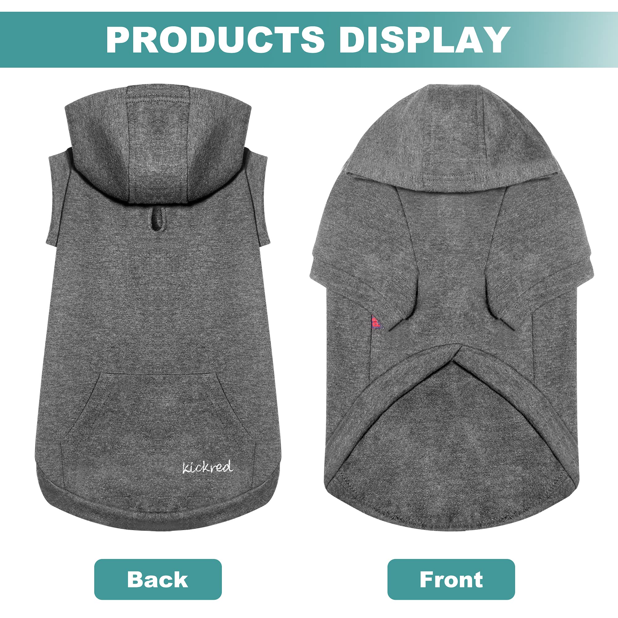 Kickred Basic Dog Hoodie Sweatshirts, Pet Clothes Hoodies Sweater With Hat And Leash Hole, Soft Cotton Outfit Coat For Large Medium Small Dogs, L