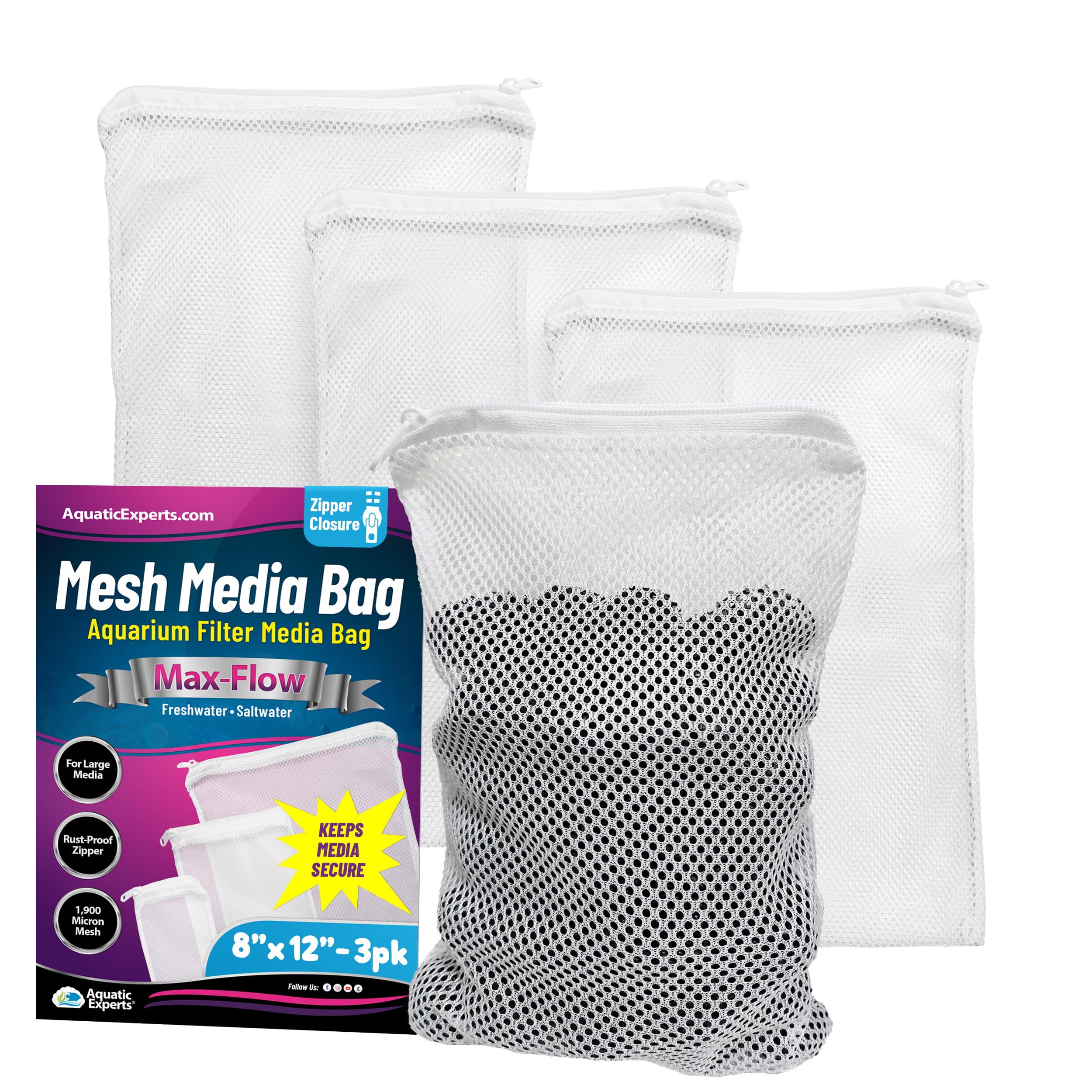 Aquatic Experts Max Flow Filter Media Bag - Durable Filter Bags For Fish Tank, Secure Aquarium Media Bag With Drawstring, Media 