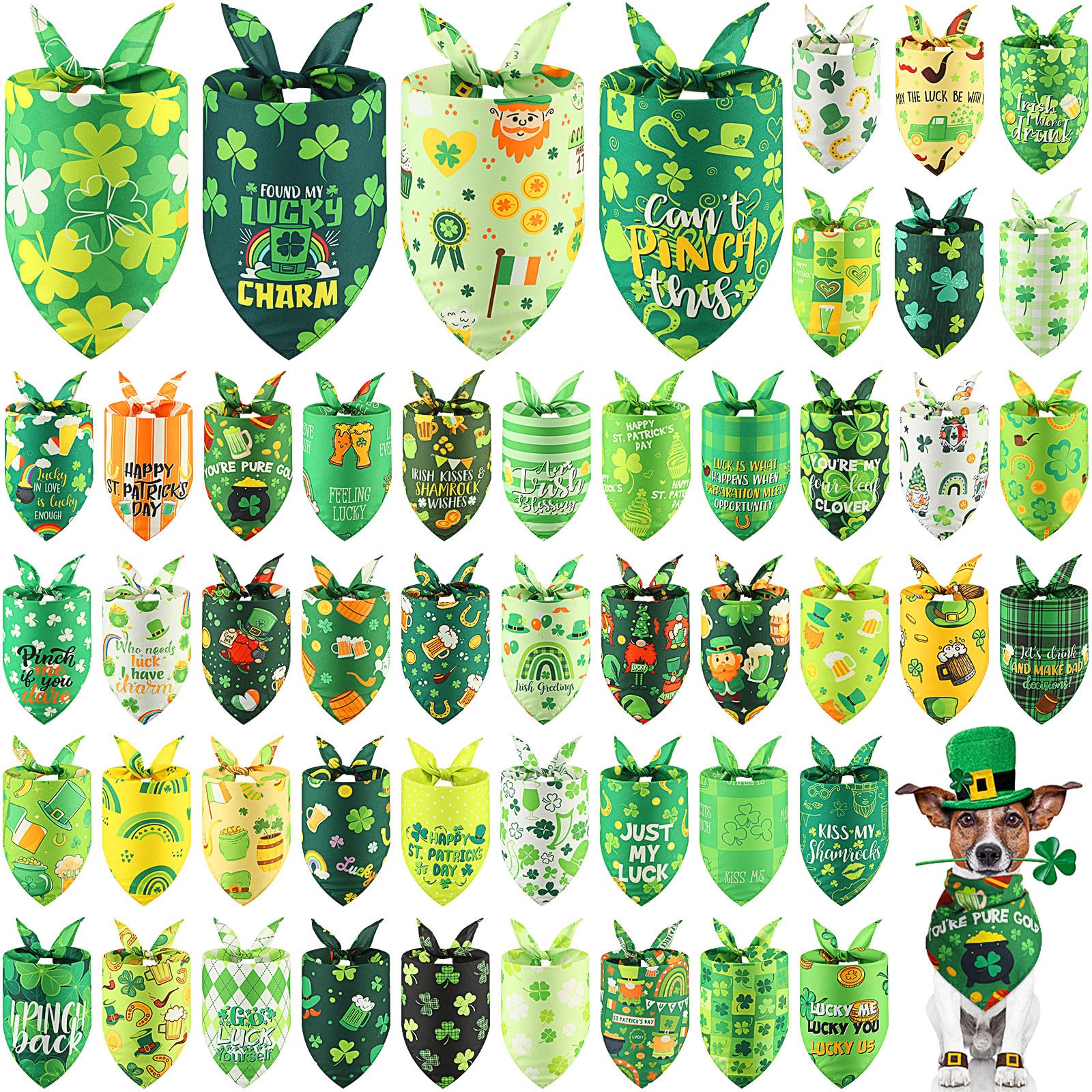 Chunful 50 Pcs St. Patrick'S Day Dog Bandanas Bulk With Sayings Dog Bandanas Triangle Scarf Puppy Bibs Pet Costume Adjustable Ca