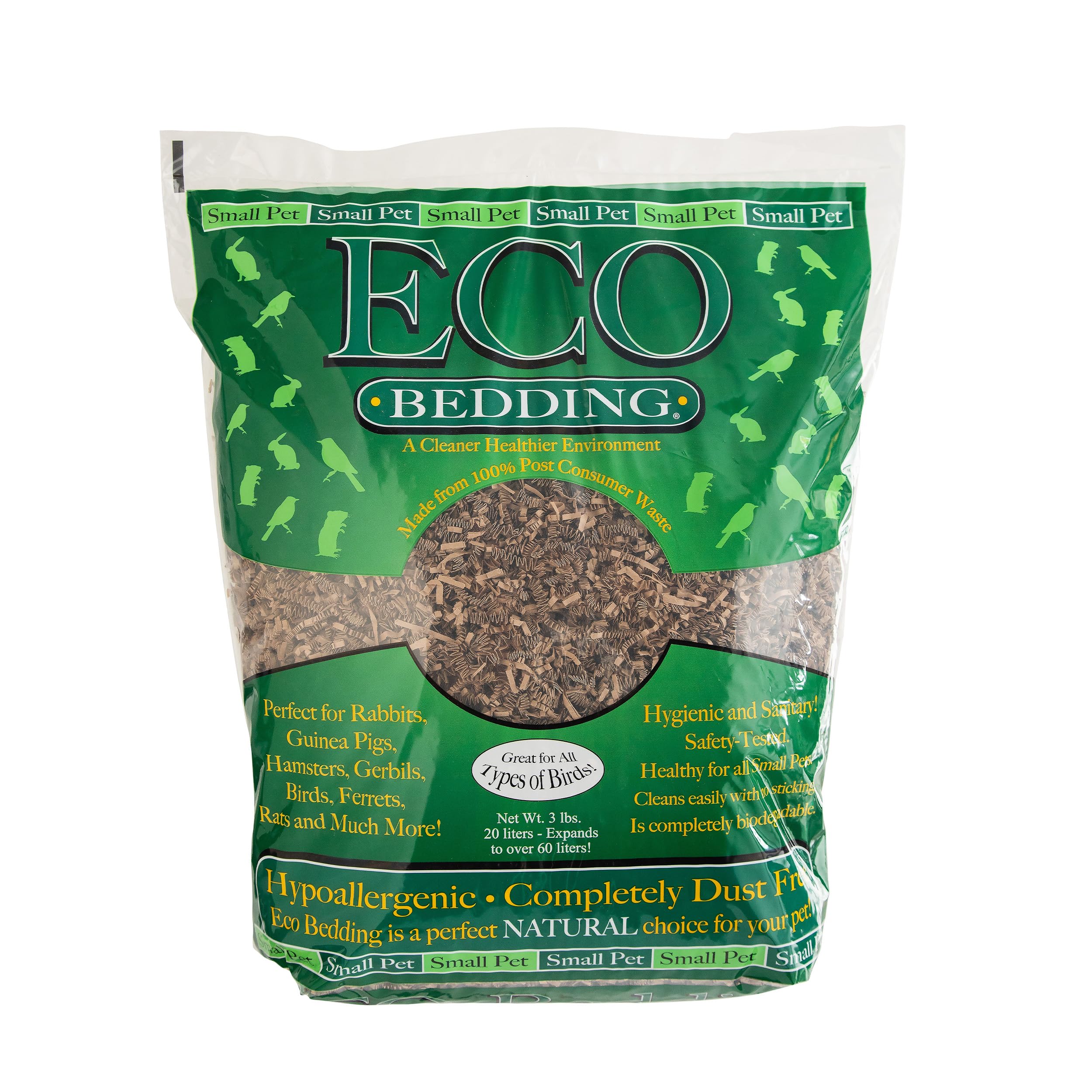 Eco Bedding 99% Dust-Free Paper Bedding For Small Pets And Birds, Eco Natural, 1.5L - Safe, Clean, Ideal Nesting & Burrowing Mat