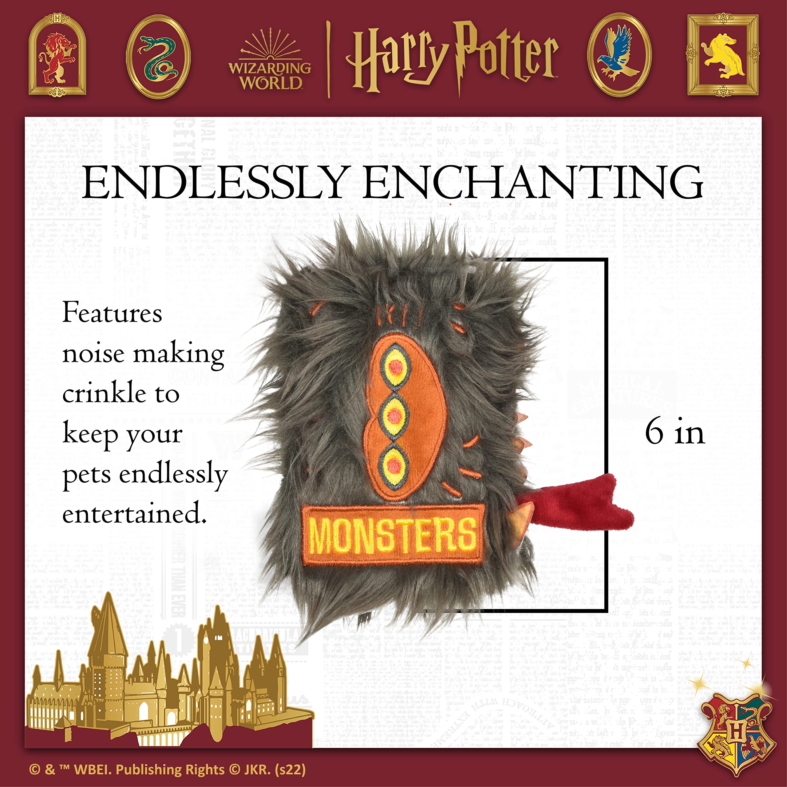 Harry Potter Monster Book Crinkle Pet Toy | Monster Book Dog Toy Version | Fuzzy and Crinkly Dog Toy Inspired by Wizarding World