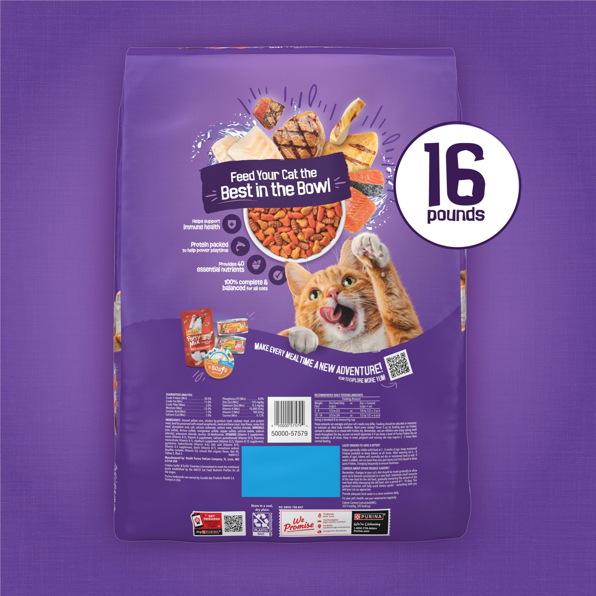 Purina Friskies Dry Cat Food, Surfin & Turfin Favorites - 16 lb. Bag