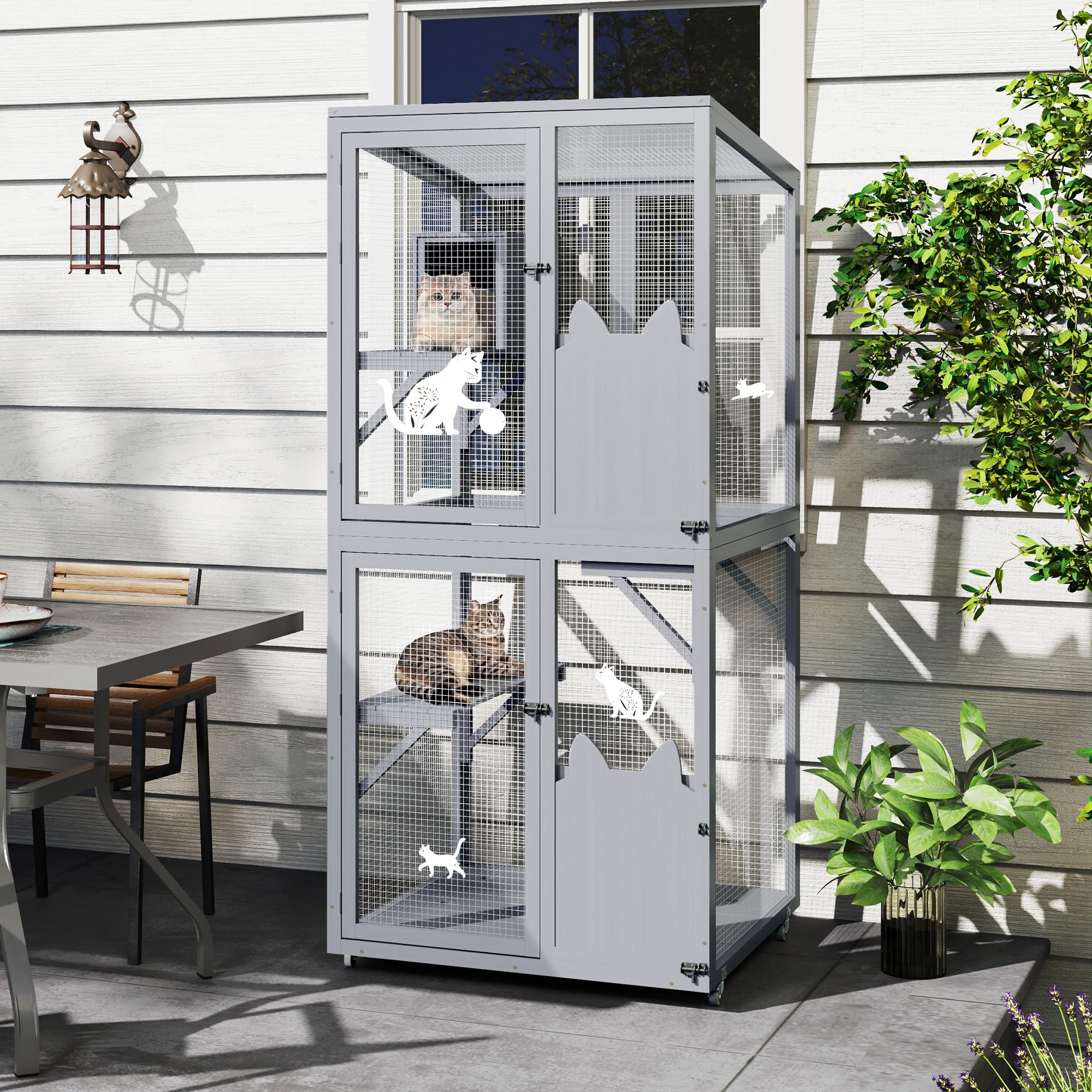 Coziwow Catio Outdoor Cat Enclosure Window Access, Outdoor Cat House With Wheels, Cage For Cats Indoor(Grey, Medium)