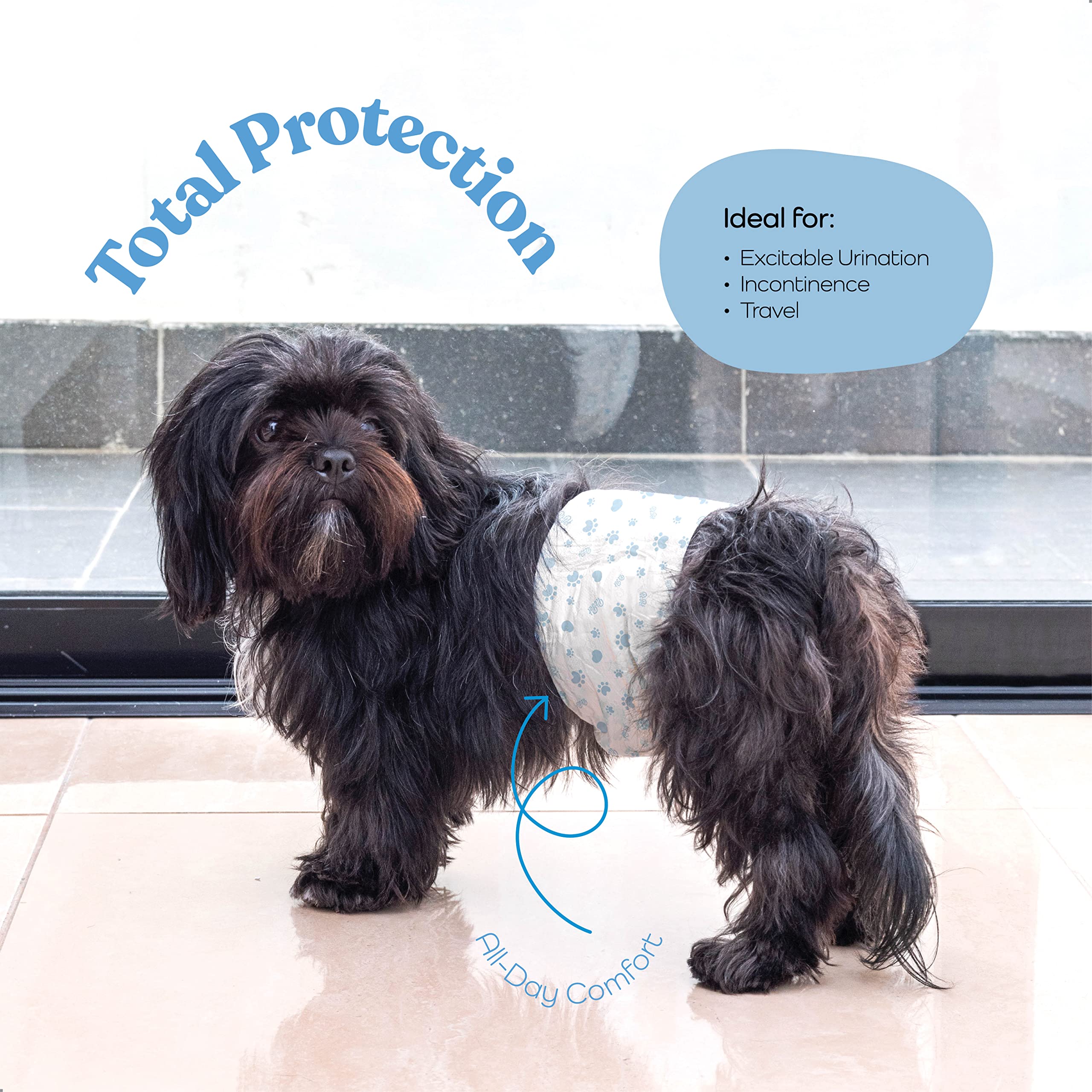 Comfortable Male Dog Diapers - 50-Pack Super Absorbent Disposable Male Dog Wraps- Flashdry Gel Technology, Wetness Indicator Dog
