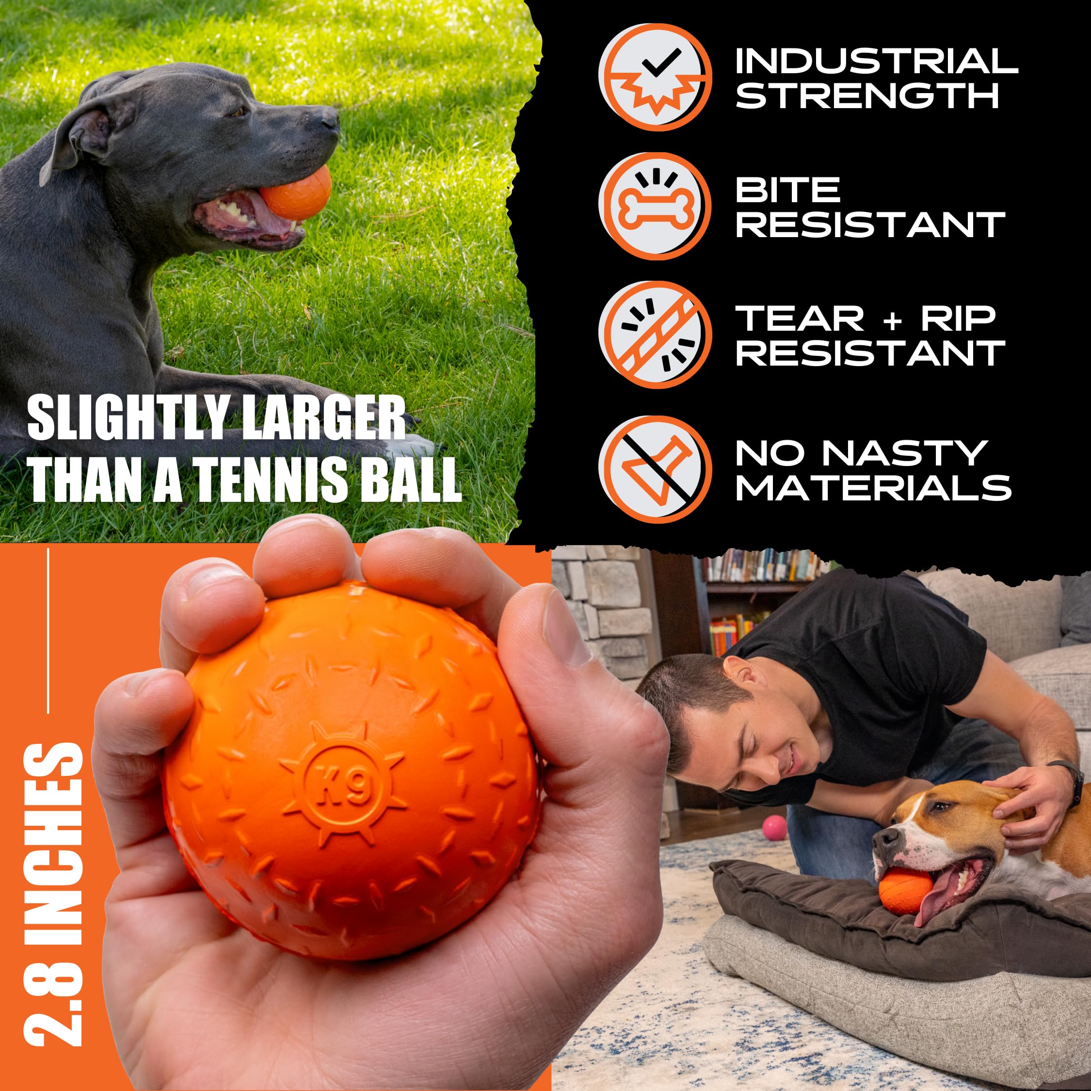 Monster K9 Ultra Durable Dog Ball - Medium & Large Breed - Dog Toy For Super Aggressive Power Chewers - Tough & Strong, Extreme