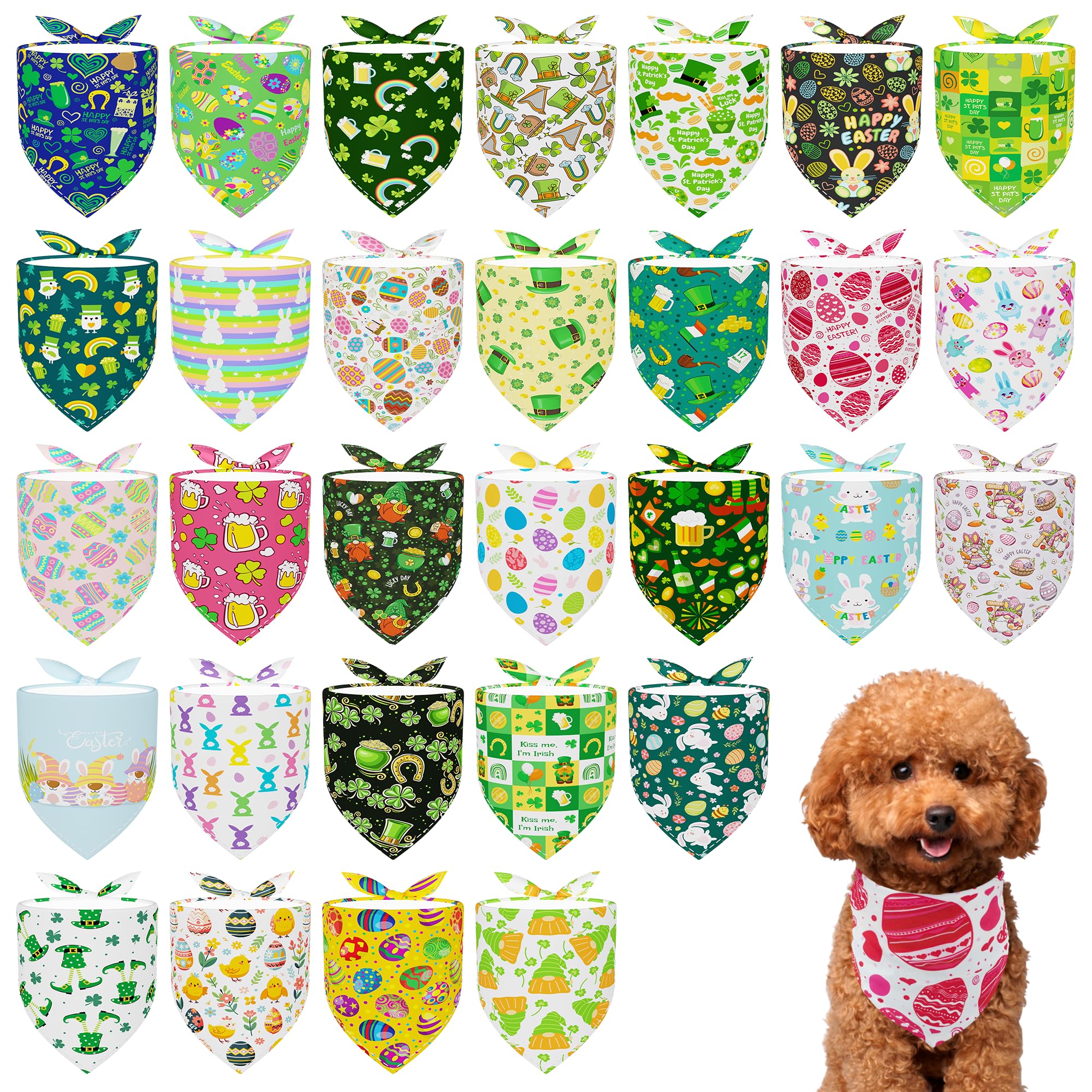 Pai Sence Easter Dog Bandanas Bulk St.Patrick's Day Dog Bandanas for Small Dogs Breed 30 Pcs Adjustable St.Patrick's Day and Eas