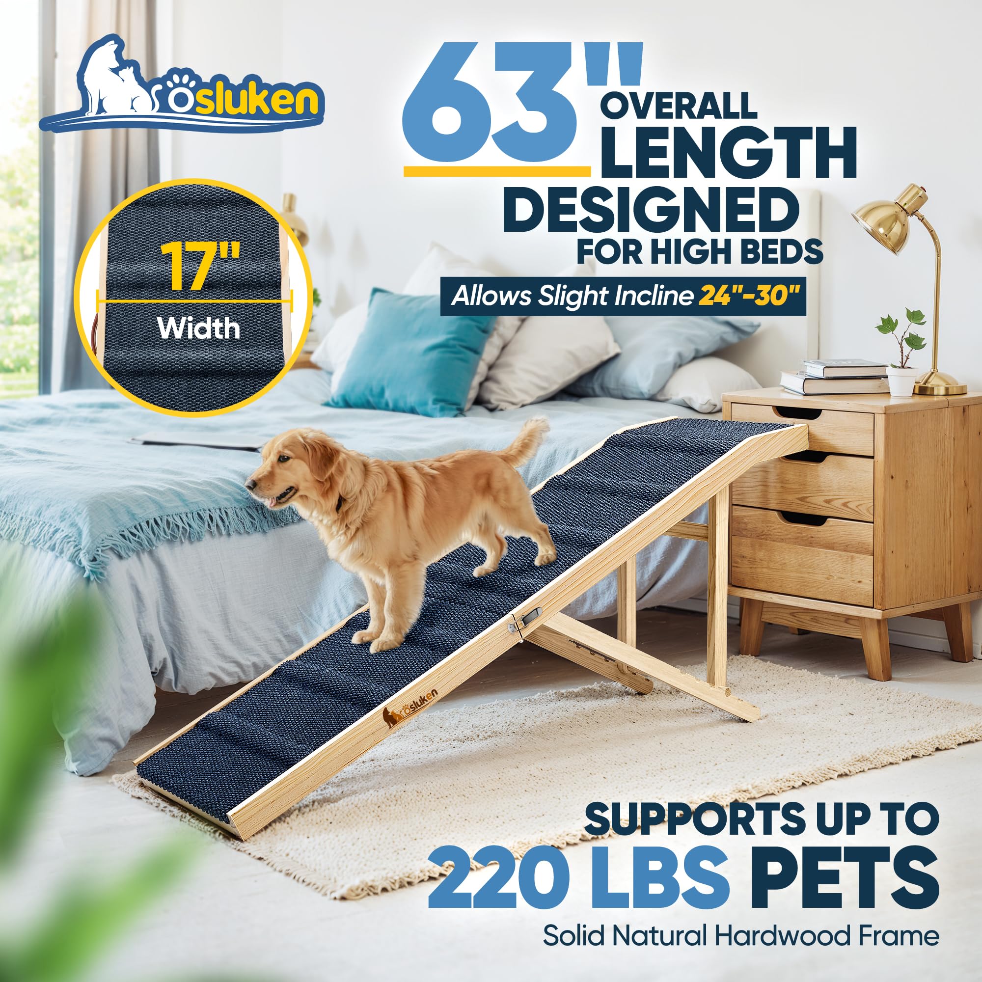 ???????? ???????????????? Dog Ramp For Bed, 63'' Long Foldable Pet Ramp For Small Large Dogs, Dog Ramps For High Beds Car, High