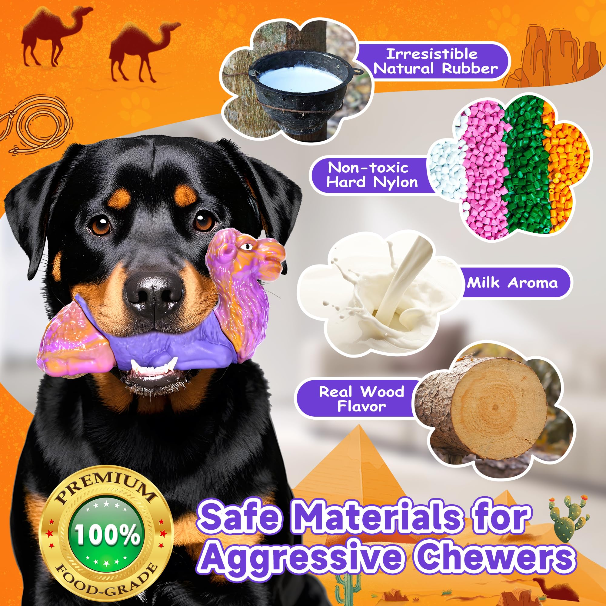 Tough Dog Chew Toys For Aggressive Chewers Large Dogs Bone, Squeaky Indestructible Dog Toys To Keep Them Busy, Durable Milk Rubb