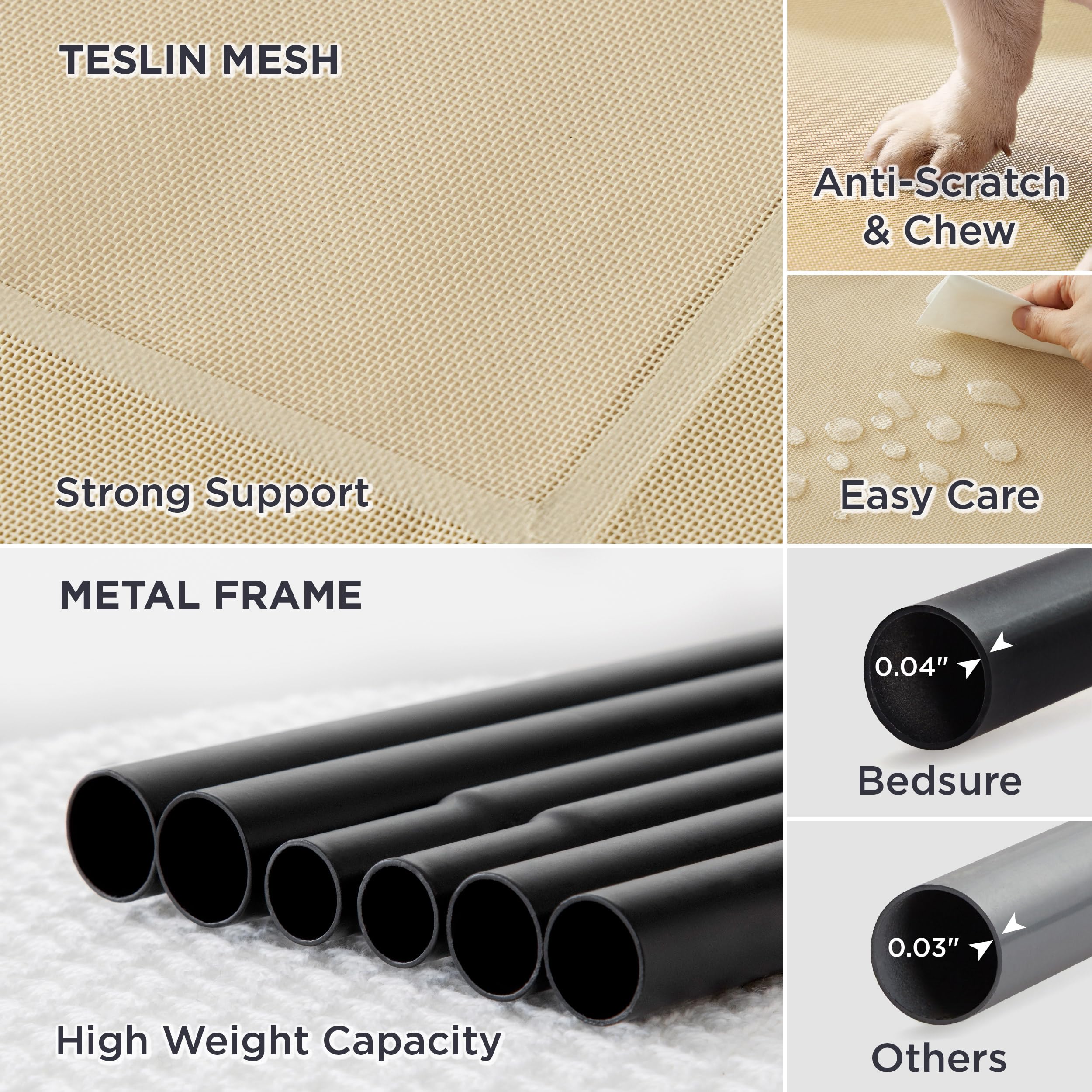 Bedsure Elevated Raised Cooling Cots Bed For Large Dogs, Portable Indoor & Outdoor Pet Hammock With Skid-Resistant Feet, Frame W