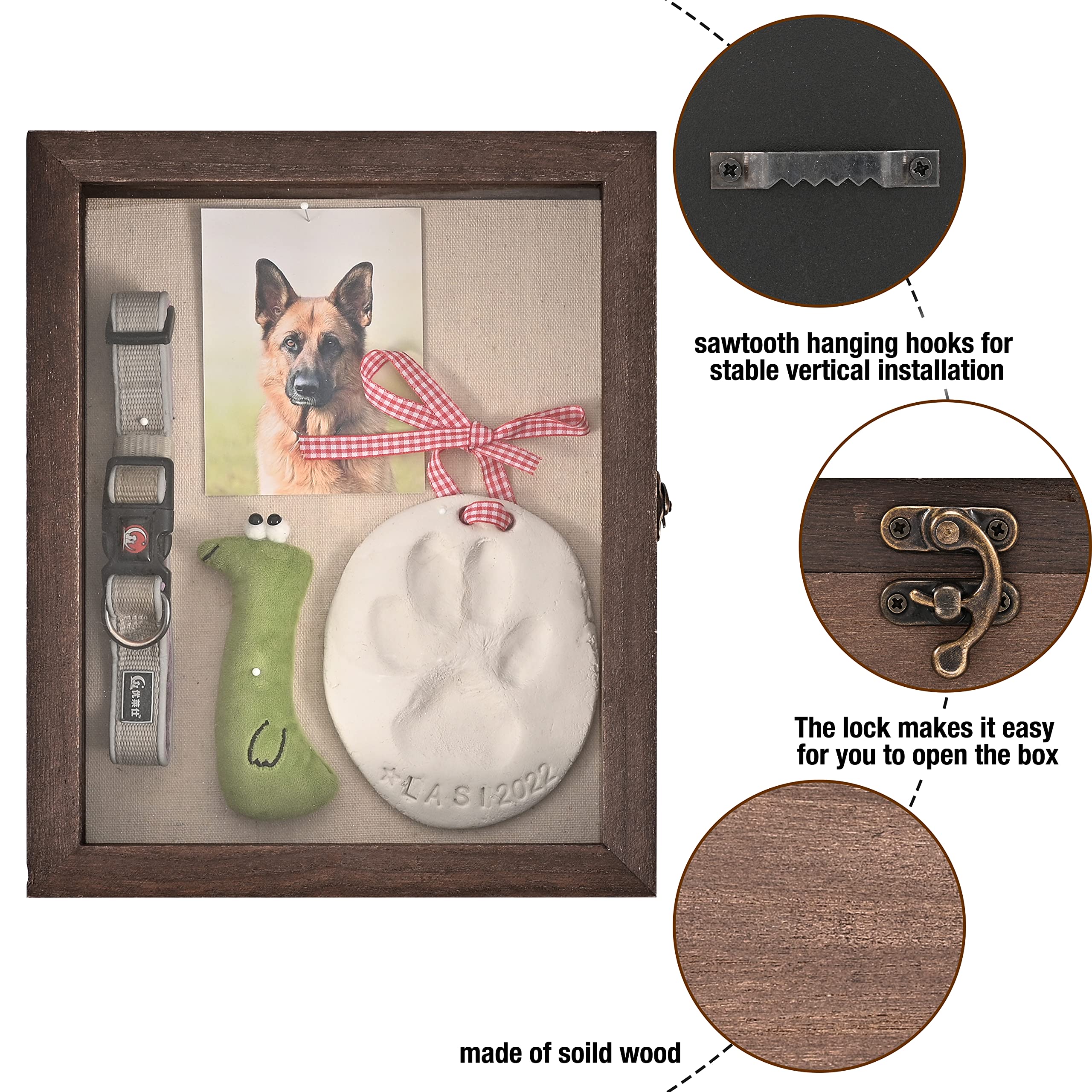 Gognlvn Pet Memorial Shadow Box With Clay Paw Print Impression Kit,Dog Wood Picture Frame Ornament As Loss Pet Keepsake And Gift