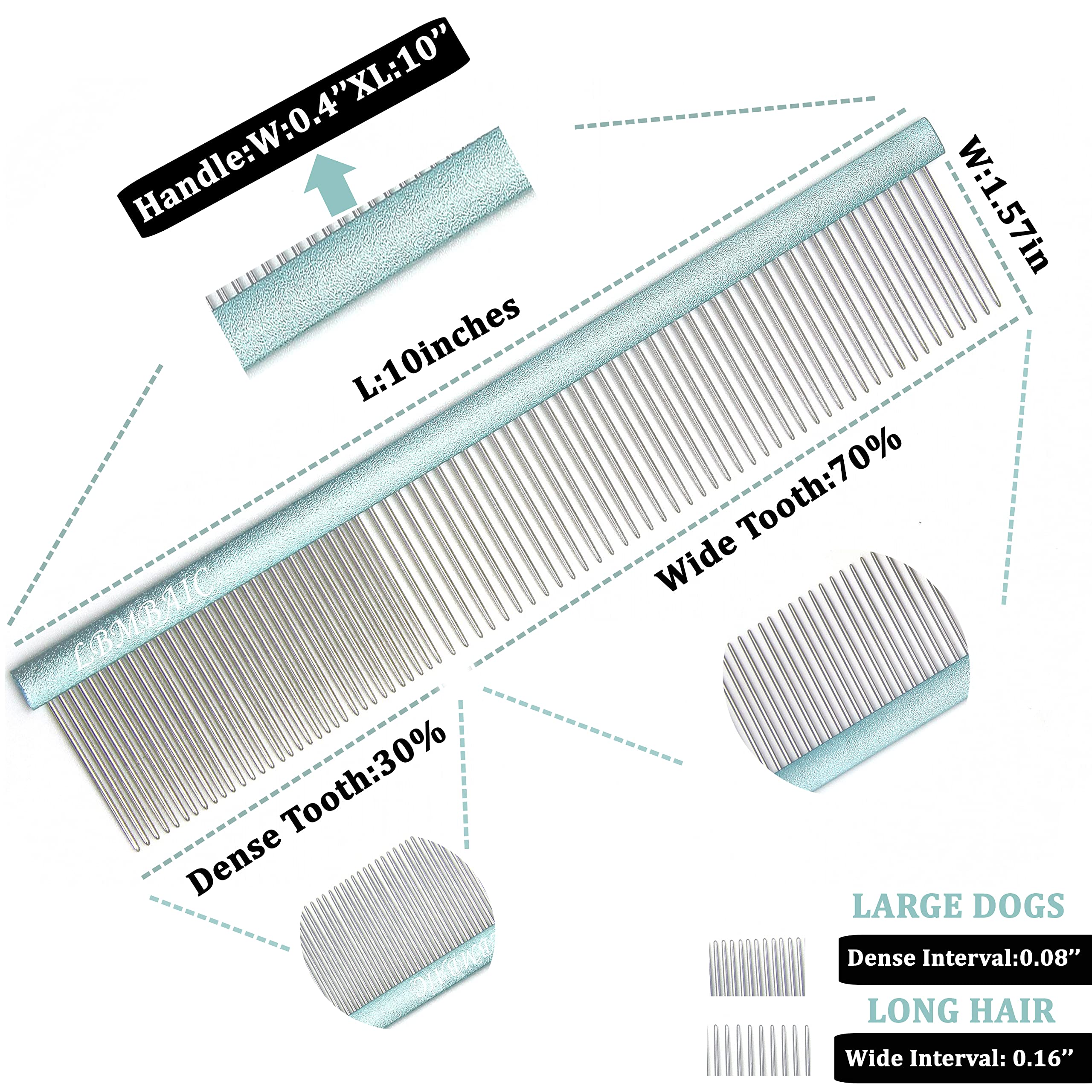 Lbmbaic 10Inches Large Dog Grooming Comb For Shedding Matted Hair For Large Dogs Metal Dog Comb With Long Wide Tooth Comb For Poodles And Goldendoodles Reduce Tangles,Mats And Knots.(Blue)