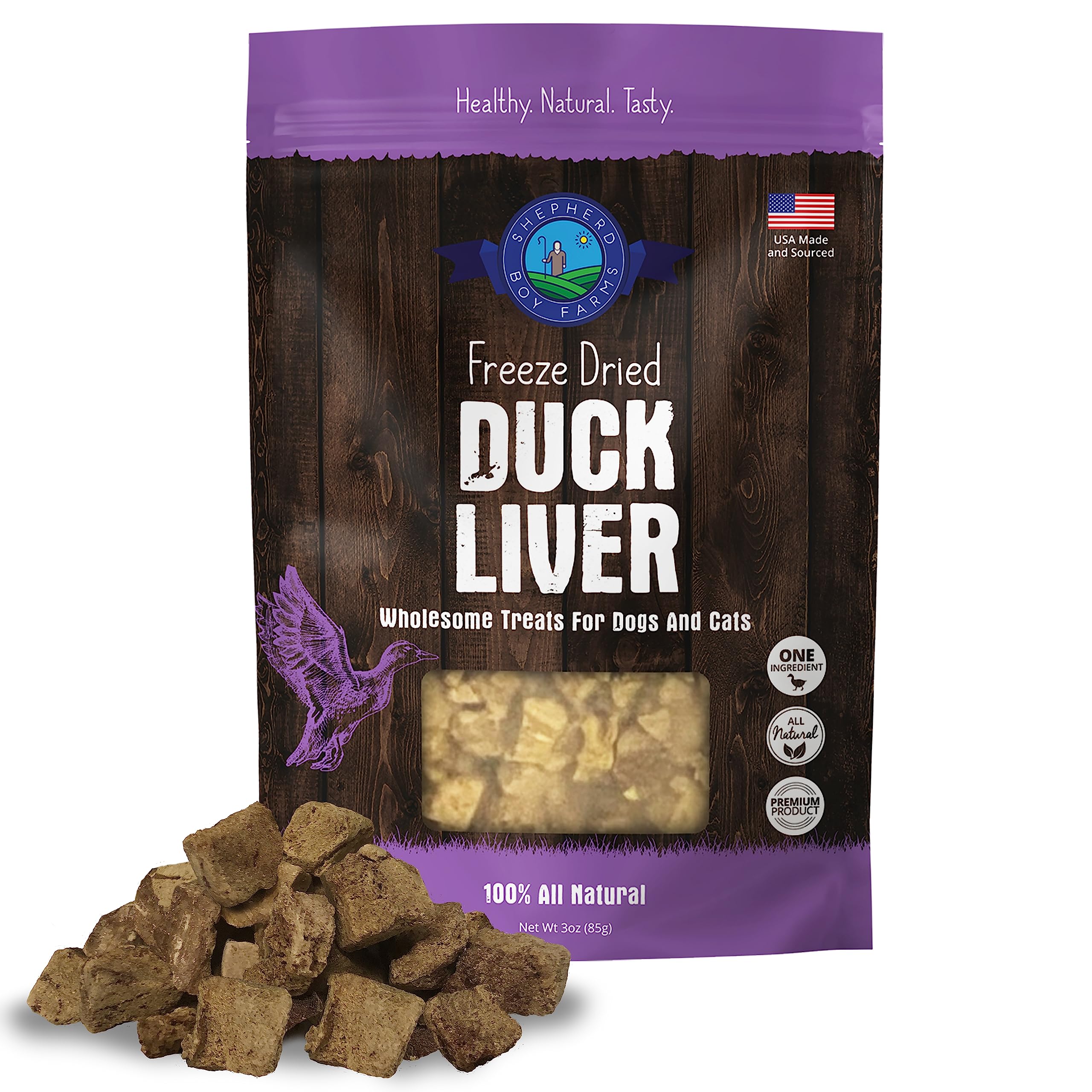 Shepherd Boy Farms Freeze Dried Dog and Cat Treats, Duck Liver, All Natural Single Ingredient Freeze-Dried Dog Treat & Snacks, M