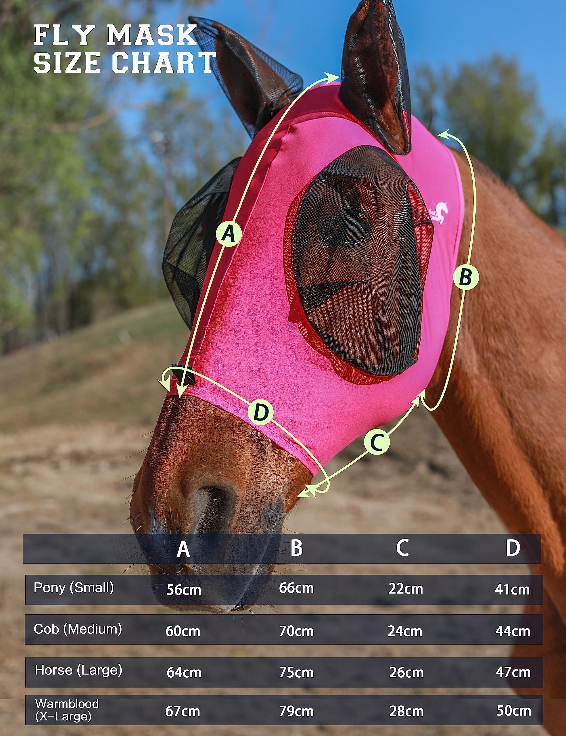HackFond Horse Fly Mask with Ears, UV Protection Mask for Horses, Elasticity Mask with Big Mesh Eye Covers, Snug Fitting Comfort