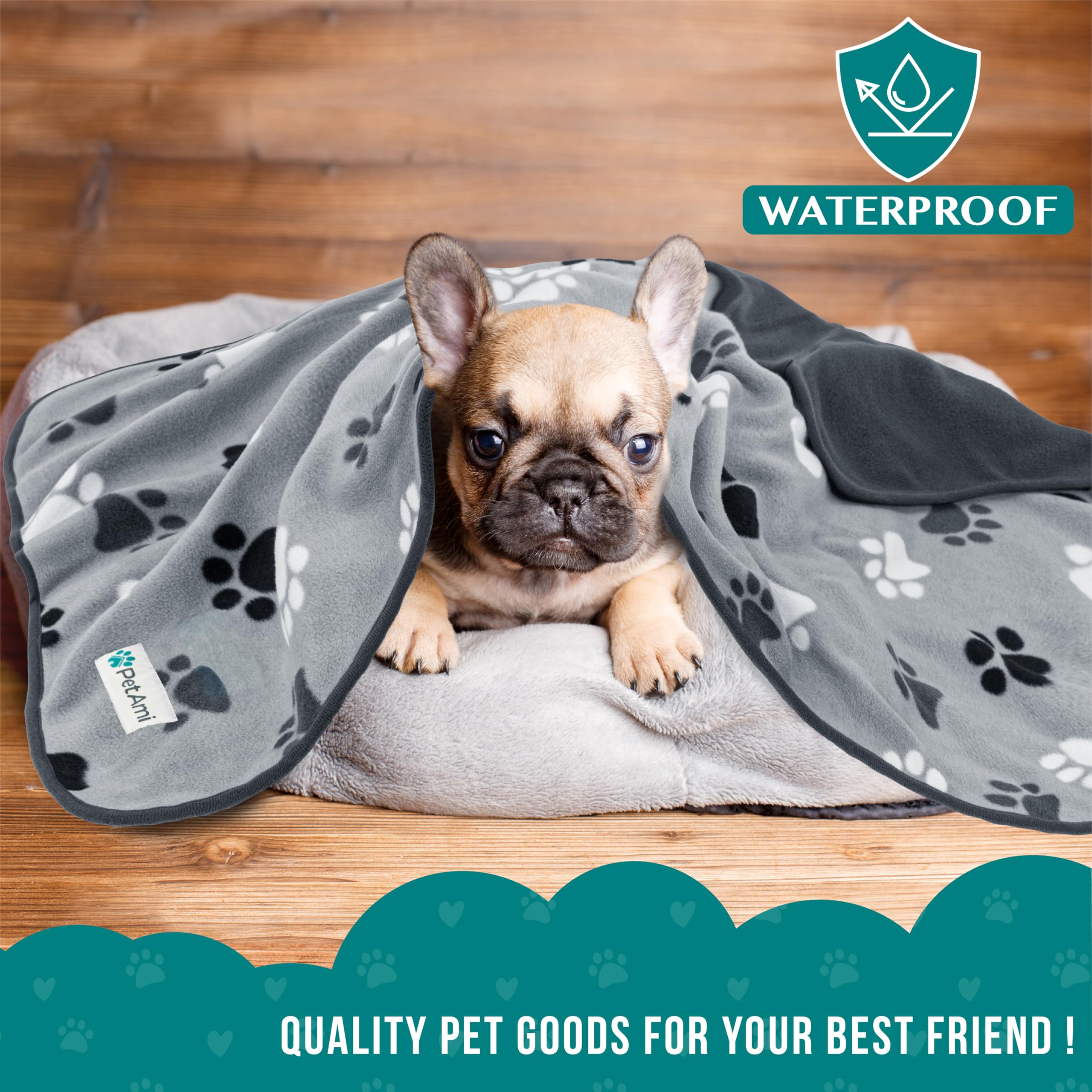 Petami Waterproof Dog Blanket For Medium Large Pets Dogs Cats, Pet Couch Cover Protector For Furniture, Reversible Washable Soft Fleece Cat Blanket For Bed Couch Sofa, 40X60 (Paw Print Gray)