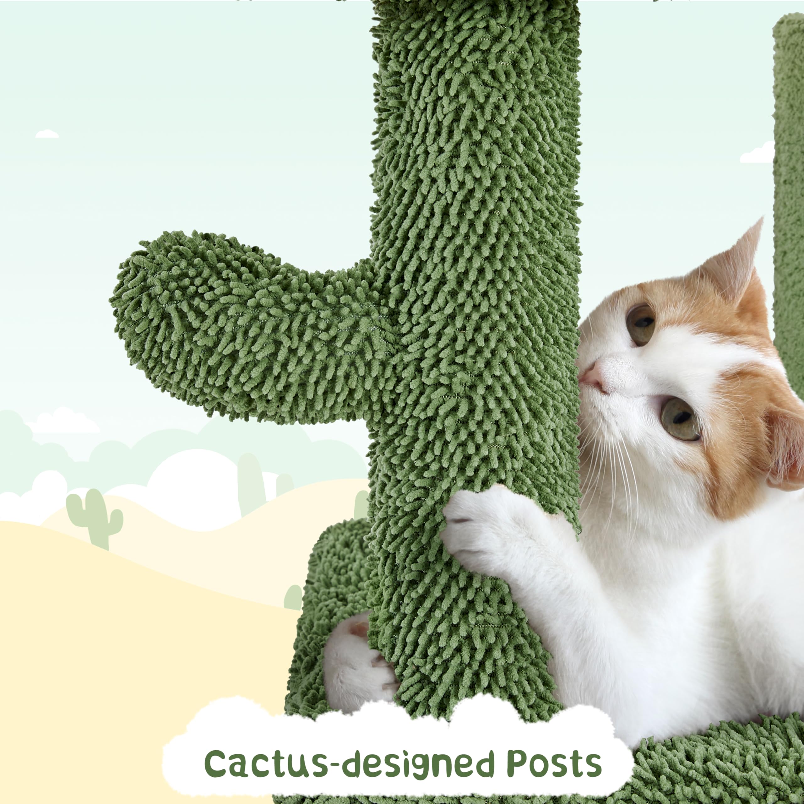 Yaheetech 63in Cactus Cat Tree with Scratching Posts, Condo & Hammock, Green/Brown, Model YT-00132499-63