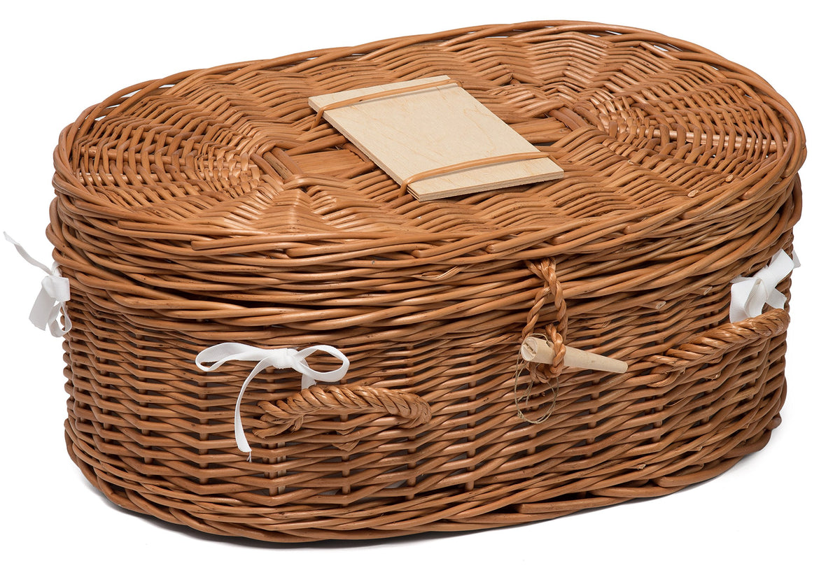 Prestige Wicker Luxury Willow Cat Pet Casket, Size Medium, Pillow Included And Lined With White Fabric