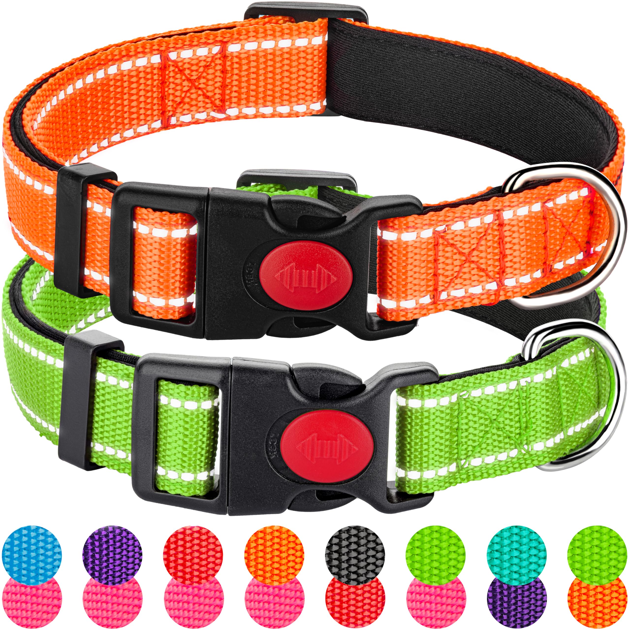 2 Pack Reflective Dog Collars For Medium Large And Small Breed Dogs Male Female,Padded Soft Durable Nylon Neoprene Collar For Pu