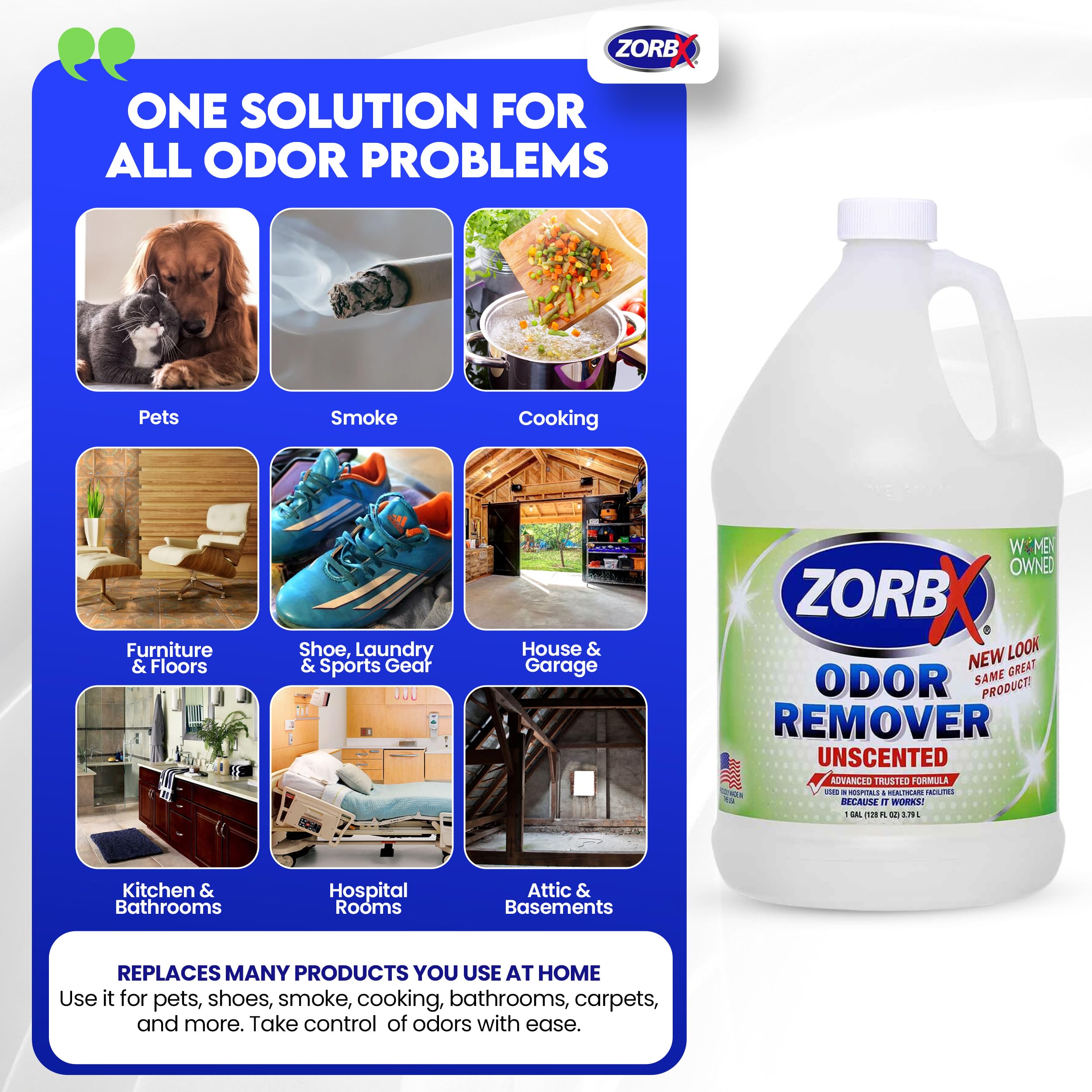 Zorbx Unscented Odor Eliminator Spray 128 Oz, 1 Gallon - Used In Hospitals & Healthcare Facilities - Advanced Trusted Odor Remover Formula - All-Purpose Deodorizer For Dog, Cat, Home, Carpet & Car
