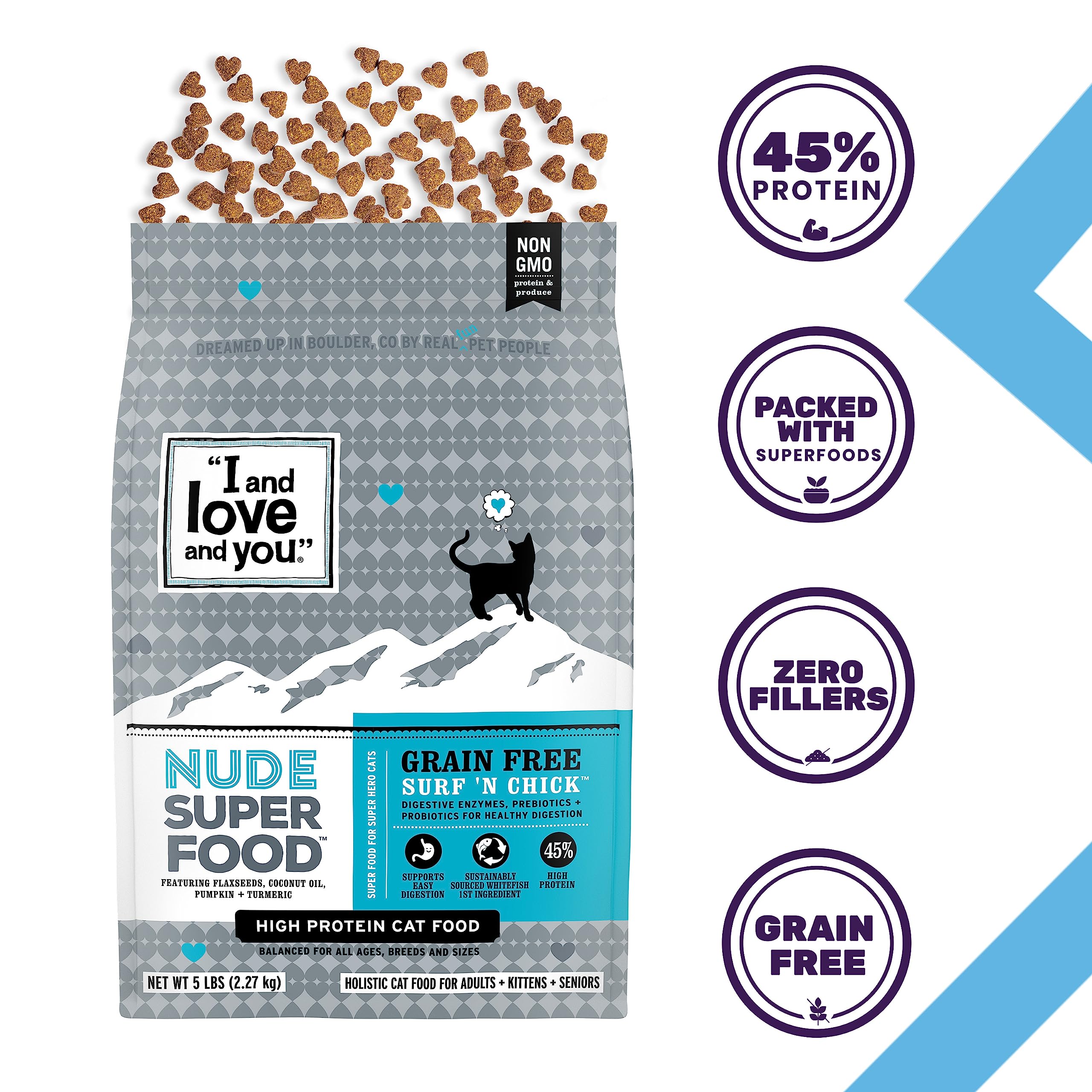 I and love and you Nude Super Food Dry Cat Food - Whitefish + Chicken - Grain Free, High Protein, No Fillers, Superfoods, 5lb Ba