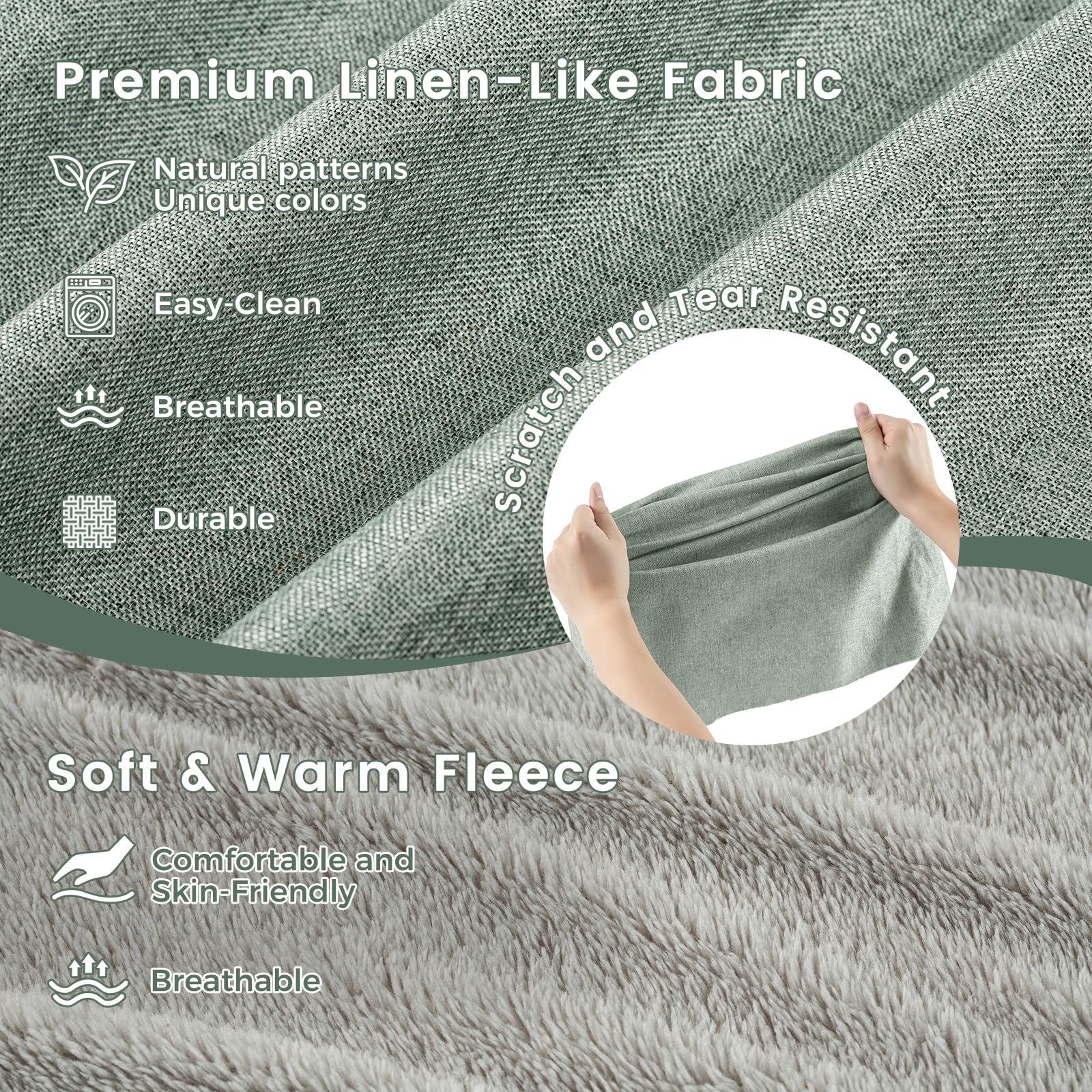 Miguel Faux Linen Dog Bed, 30" Washable with Removable Cushion, Light Green, Anti-Slip Bottom for Small to Medium Dogs