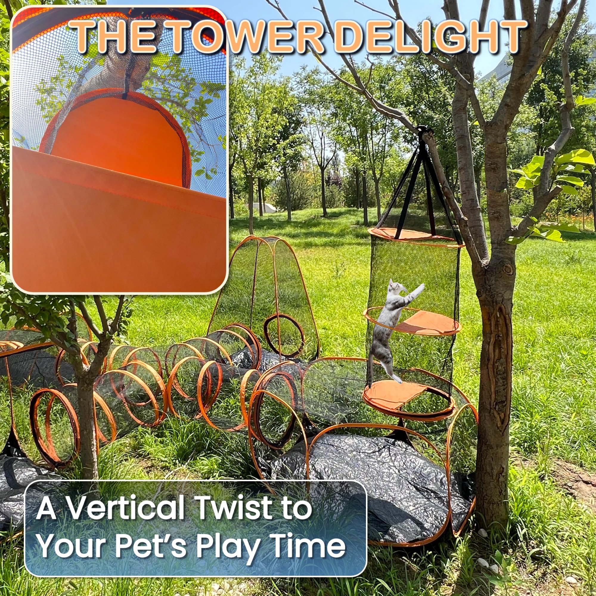 6-In-1 Large Outdoor Indoor Cat Tent & Tunnel Playpen Set, Easy Assembly Pop Up Pet Play Pen, Portable Foldable Soft Enclosure O