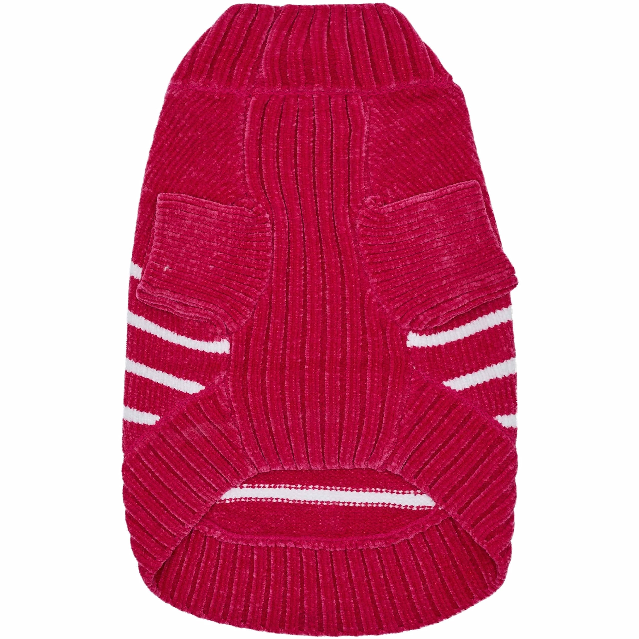 Blueberry Pet Cozy Soft Chenille Classy Striped Dog Sweater in Hot Pink, Back Length 20'', Pack of 1 Clothes for Dogs