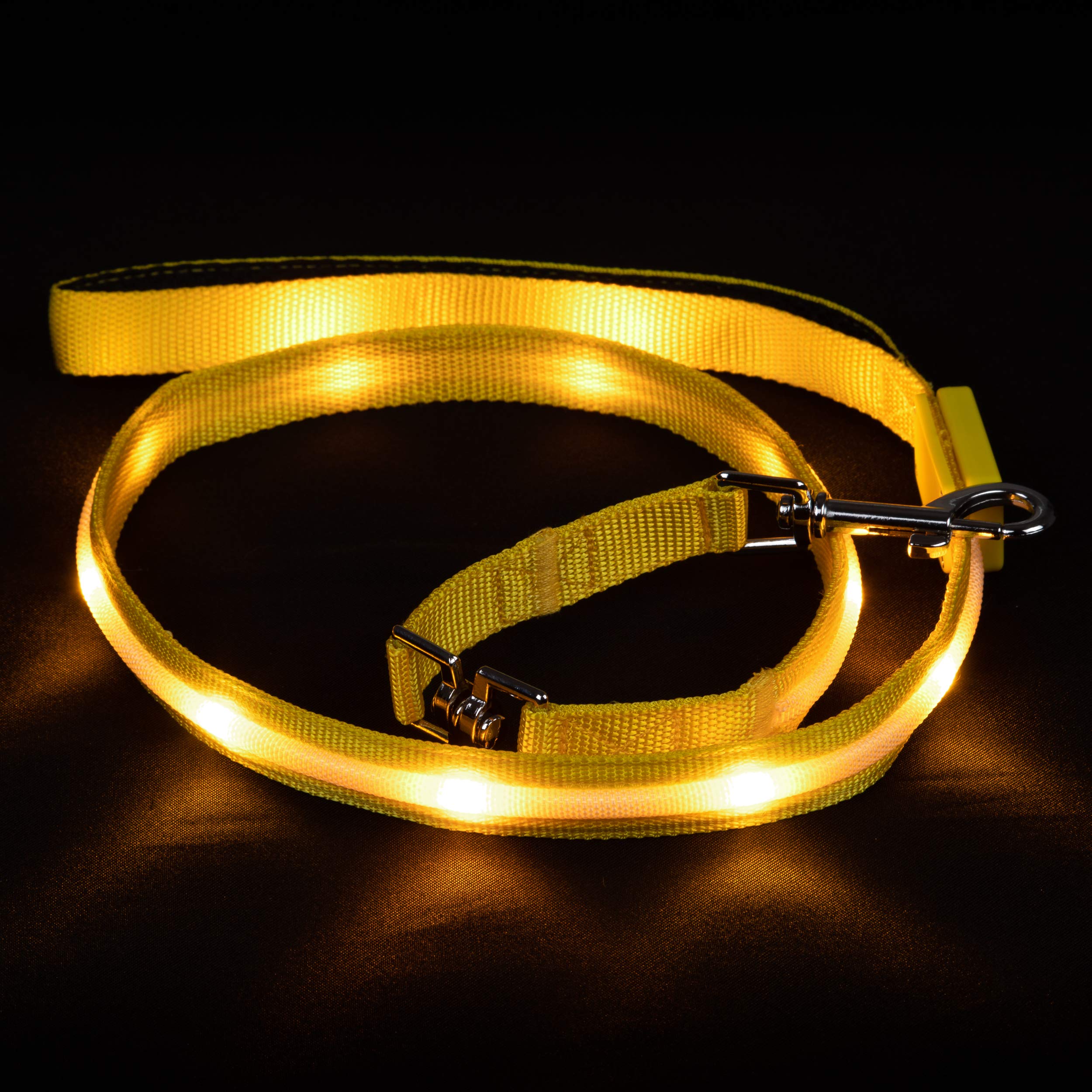 Blazin Light Up Led Dog Leash - 1,000 Feet Visibility - Usb Rechargeable, Waterproof, Glow In Dark - 4 Foot, Yellow